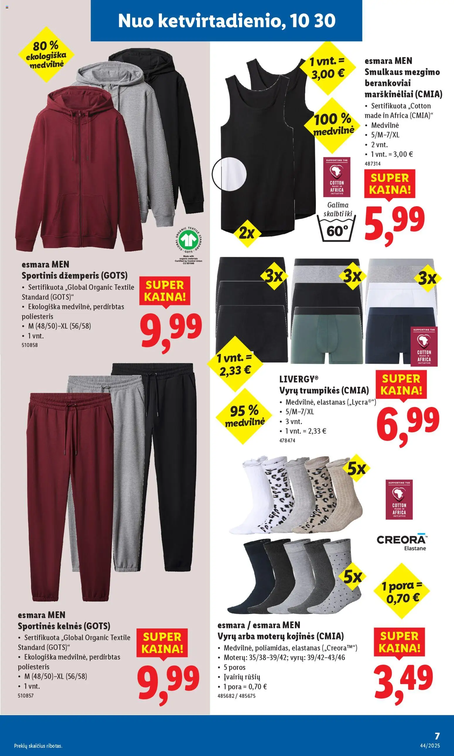 LIDL akcijos nuo 27.10.2025 | Puslapis: 29 | Prekių: Sportinės kelnės, Marškinėliai, Kelnes, Kojinės