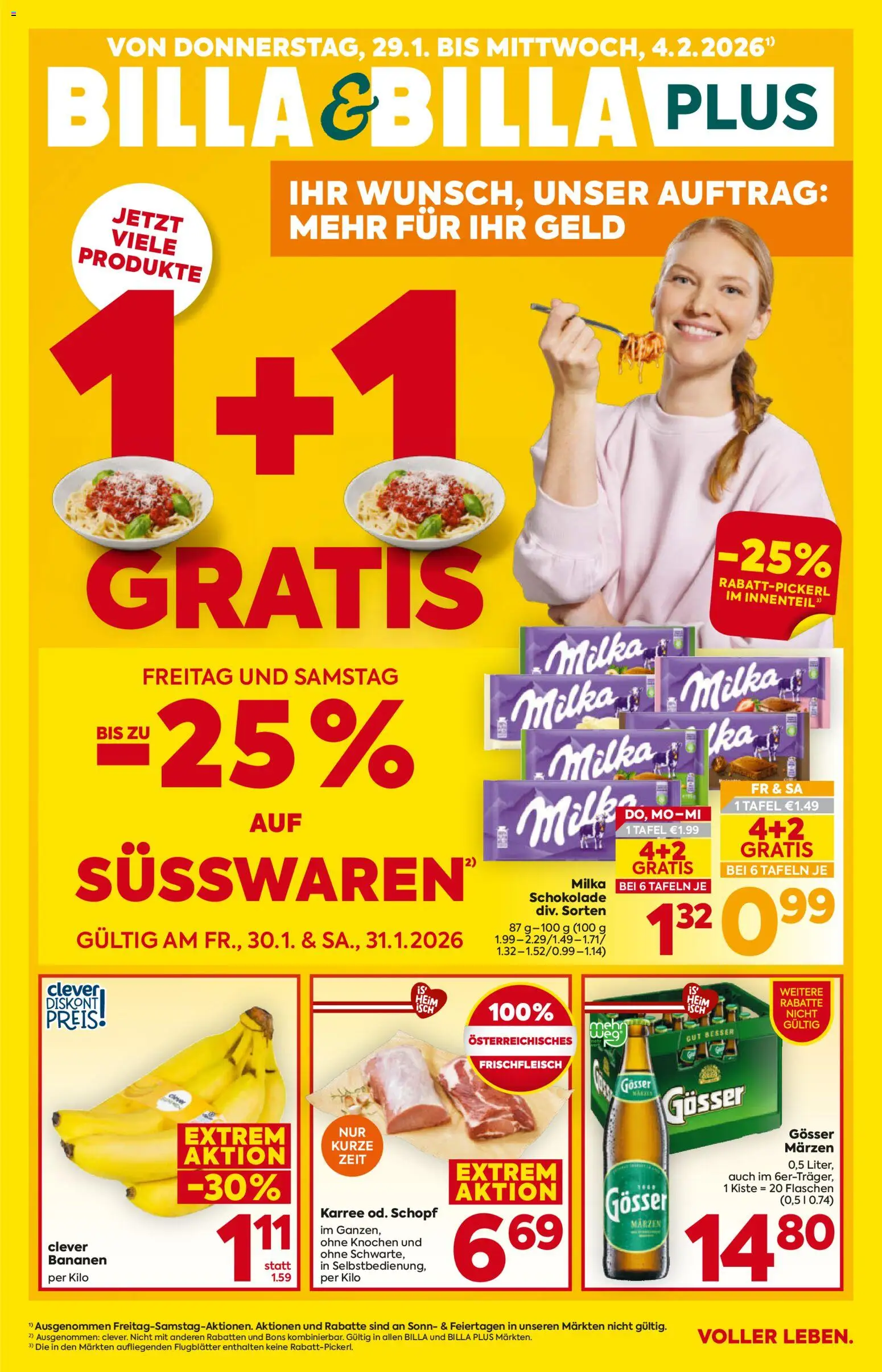 Billa Flugblatt - Steiermark gültig ab 29.01.2026 | Seite: 1 | Produkte: Schokolade, Bananen