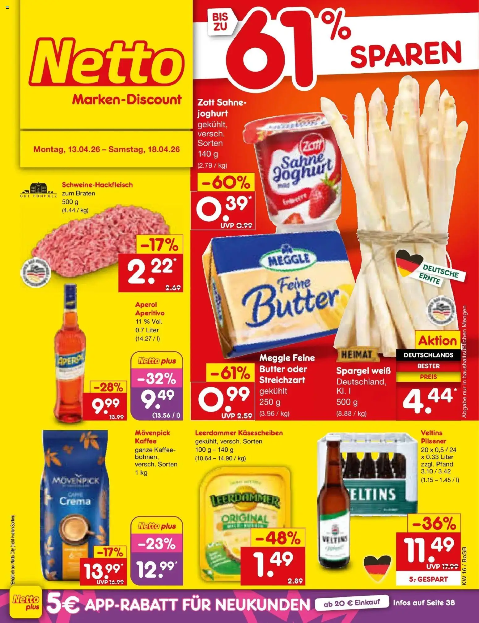 Netto Marken-Discount Prospekt Stadtlohn	 – gültig ab 13.04.2026 | Seite: 1 | Produkte: Joghurt, Kaffee, Spargel, Veltins