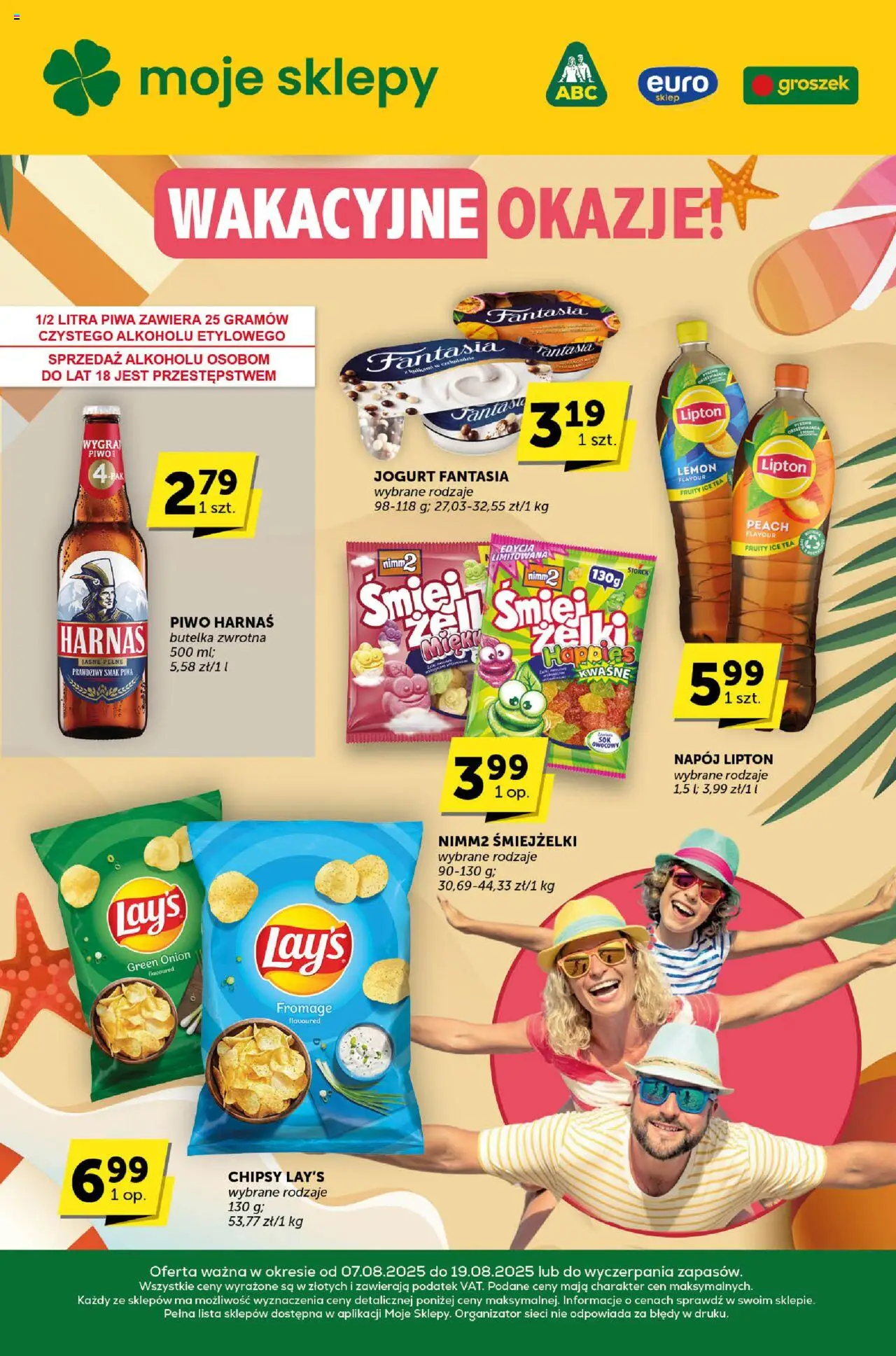 Euro Sklep Gazetka - Katalog od 07.08.2025 | Strona: 1 | Produkty: Groszek, Chipsy, Ice Tea, Harnaś