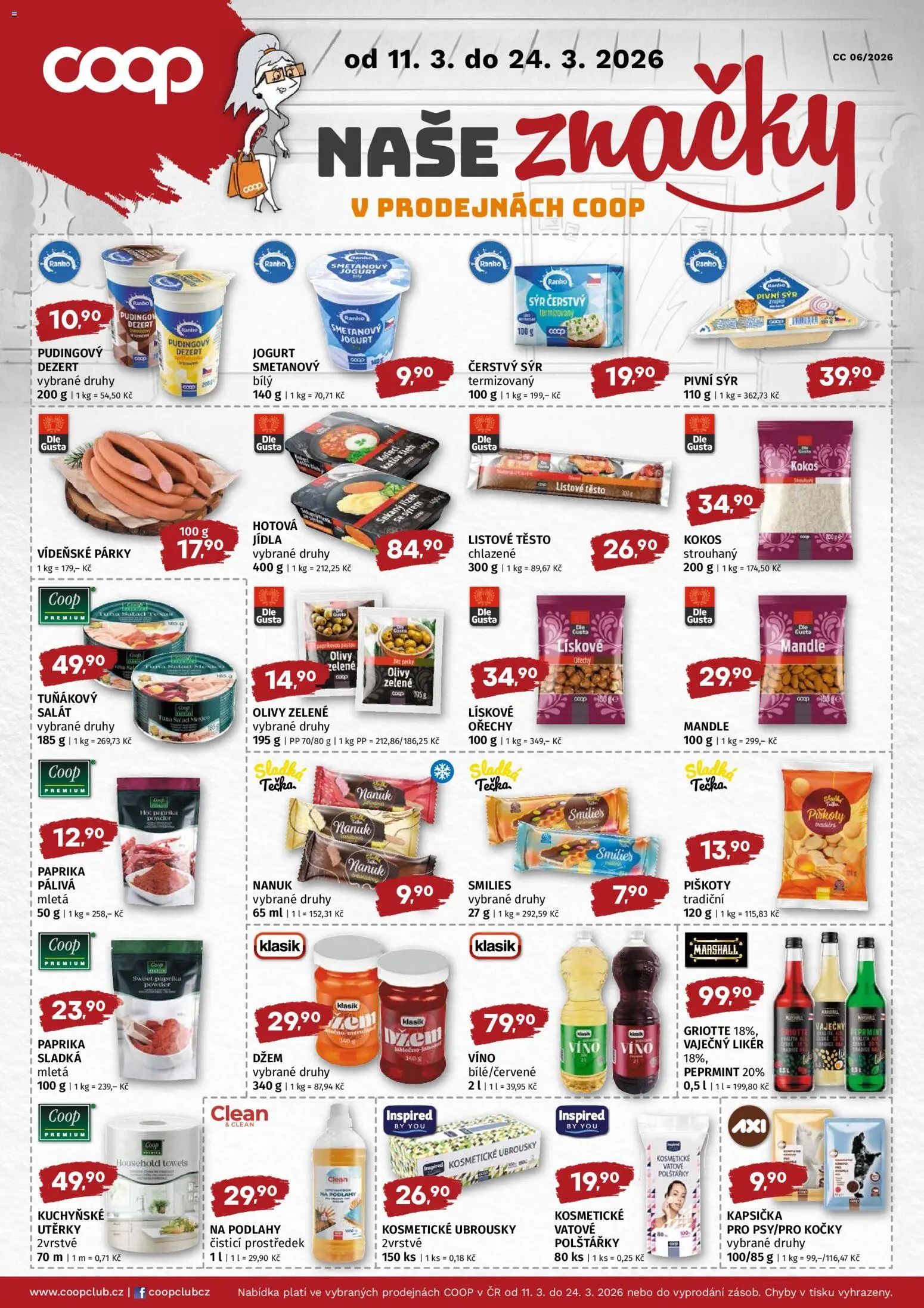Terno leták - COOP naše super ceny od 11.03.2026 | Strana: 2 | Produkty: Polštářky, Utěrky, Vaječný Likér, Těsto