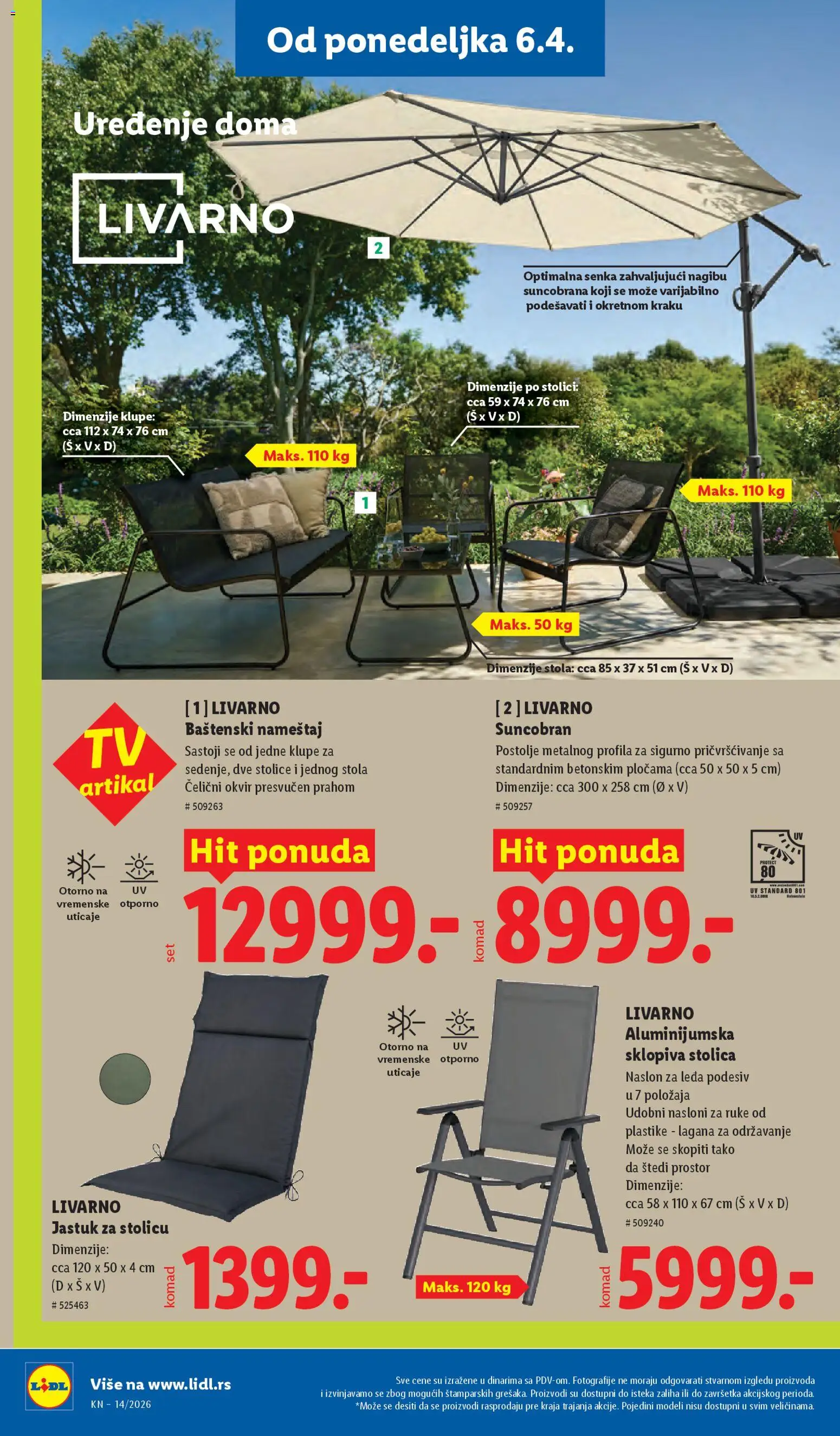 Lidl katalog - važi od 02.04.2026 | Strana: 76 | Proizvode: Jastuk, Stolica, Baštenski nameštaj, Suncobran