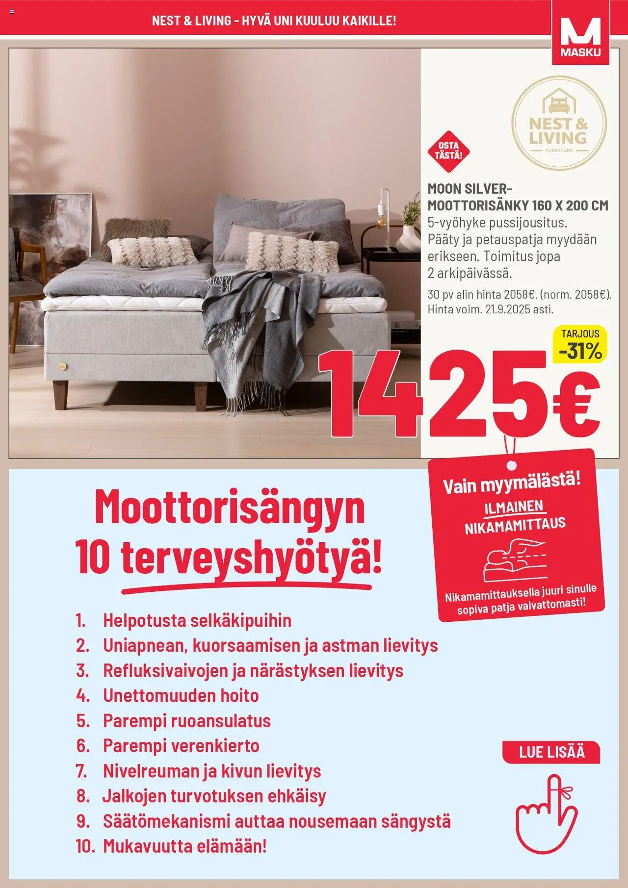 Masku tarjoukset – voimassa 15.09.2025 alkaen | Sivu: 7 | Tuotteet: Moottorisänky, Patja, Petauspatja