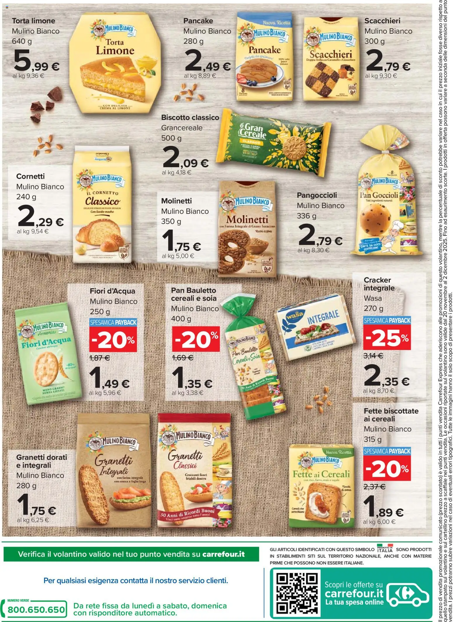 Volantino Carrefour del 20.11.2025 | Pagina: 2 | Prodotti: Cornetto, Cereali, Farina, Fette biscottate