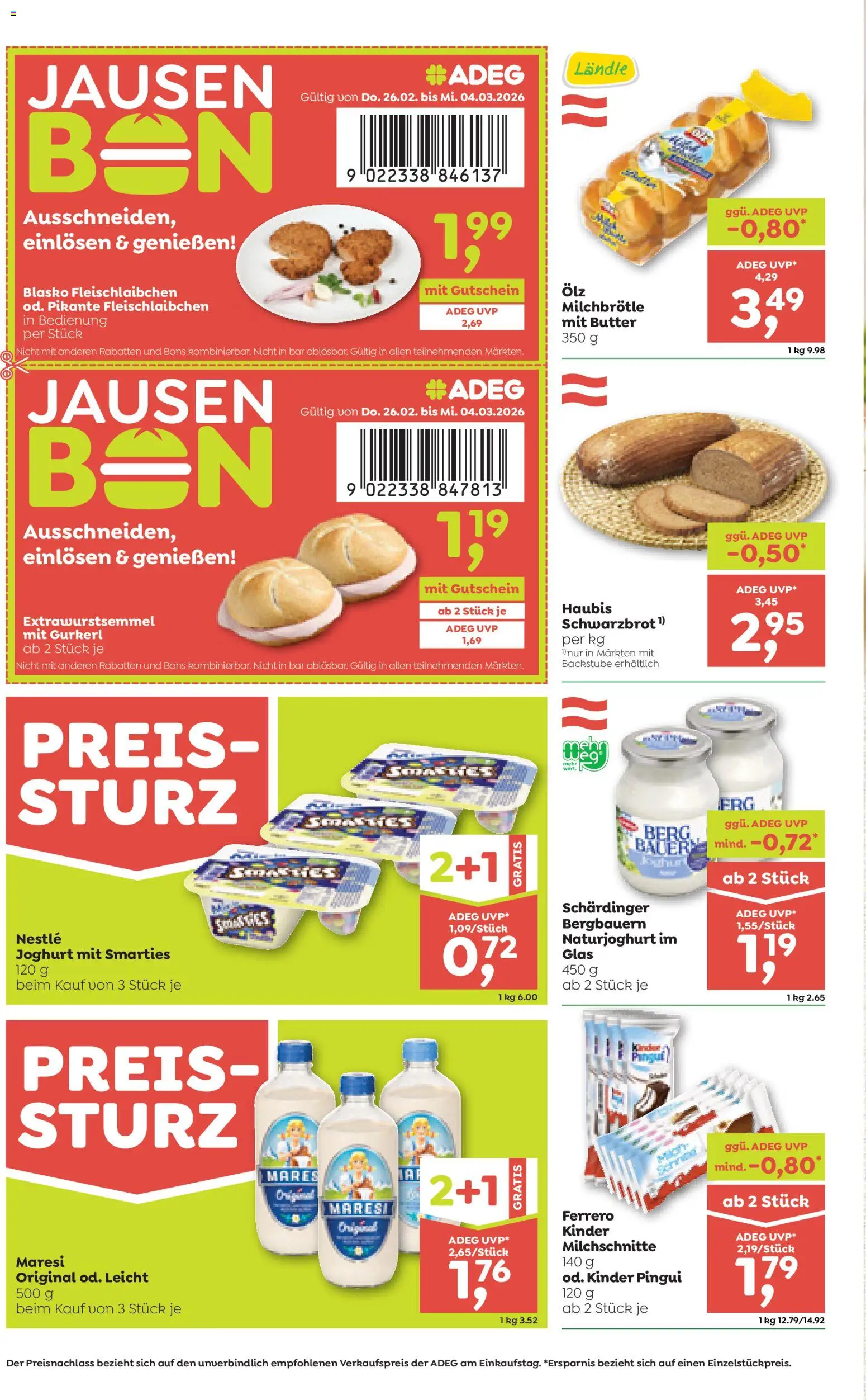 ADEG Flugblatt gültig ab 26.02.2026 | Seite: 2 | Produkte: Butter, Joghurt