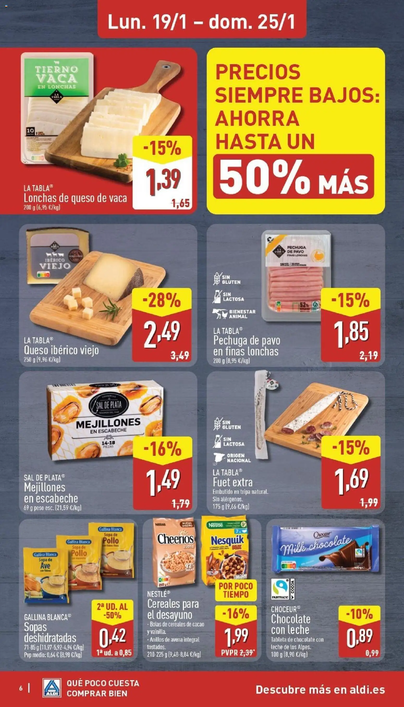 Aldi folleto Península │ válido desde el 19.01.2026 | Página: 6 | Productos: Queso de vaca, Queso, Chocolate, Chocolate con leche