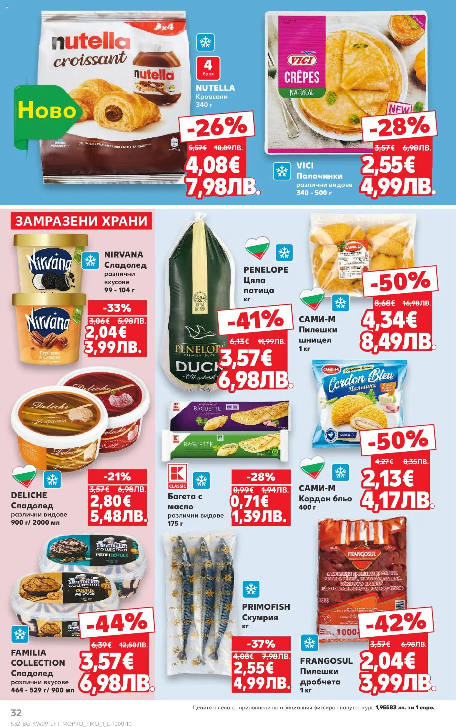 {H1} | Страница: 32 | Продукти: Сладолед, Скумрия, Шницел, Багета