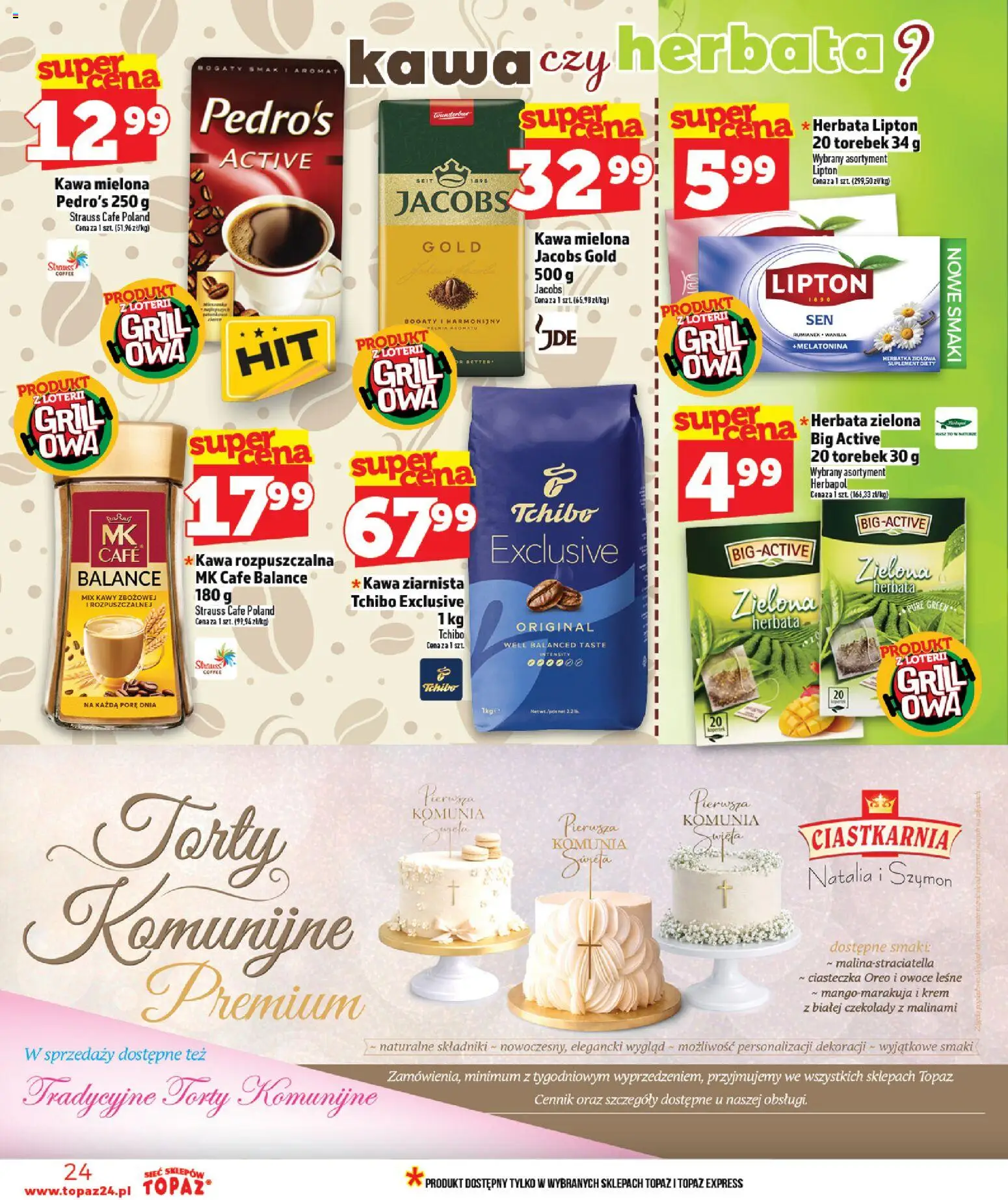 Topaz gazetka - Ceny małe na stałe od 30.04.2026 | Strona: 24 | Produkty: Czekolady, Grill, Kawa rozpuszczalna, Krem