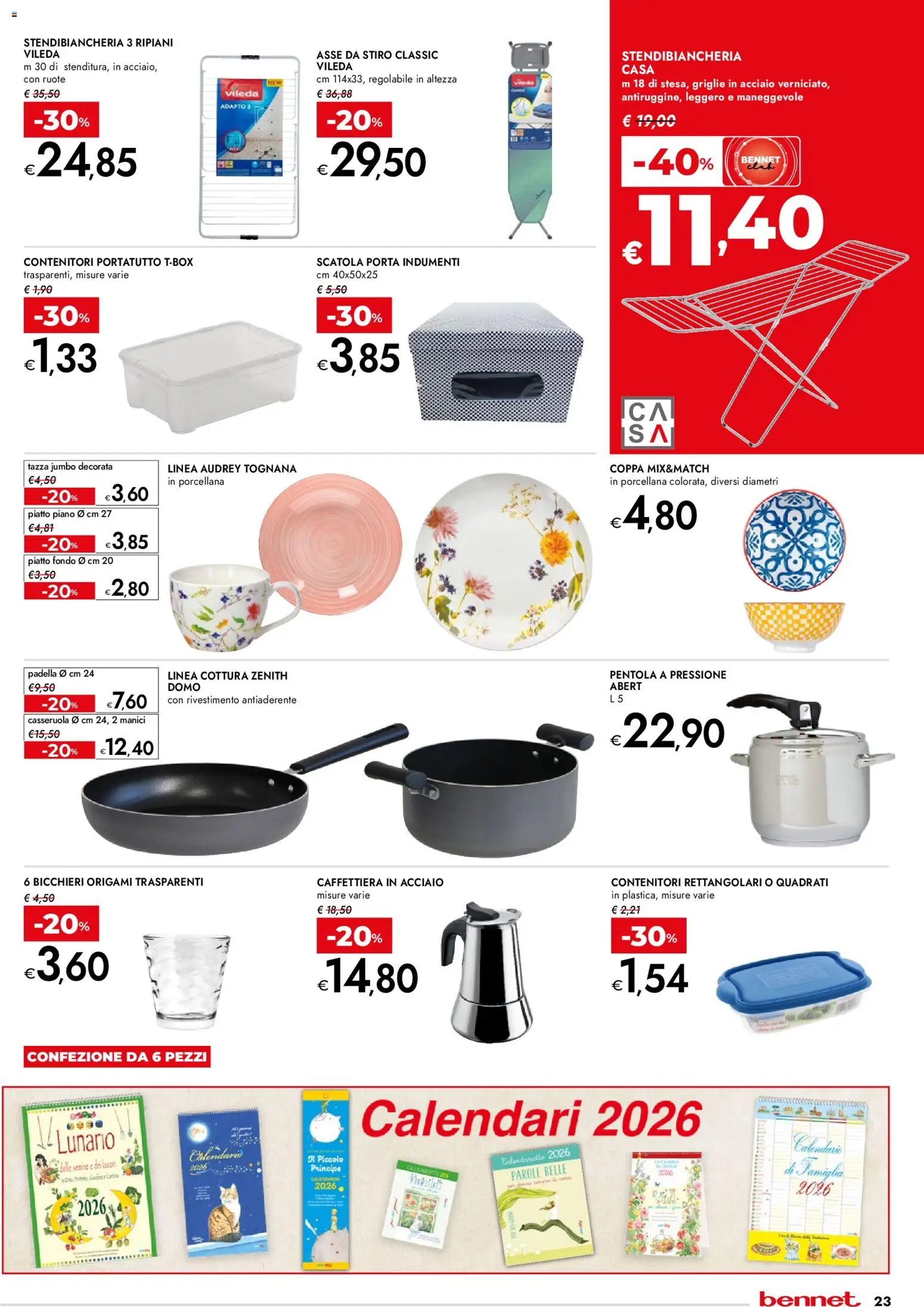 Volantino bennet del 06.11.2025 | Pagina: 23 | Prodotti: Stendibiancheria, Piatto, Pentola a pressione, Scatola