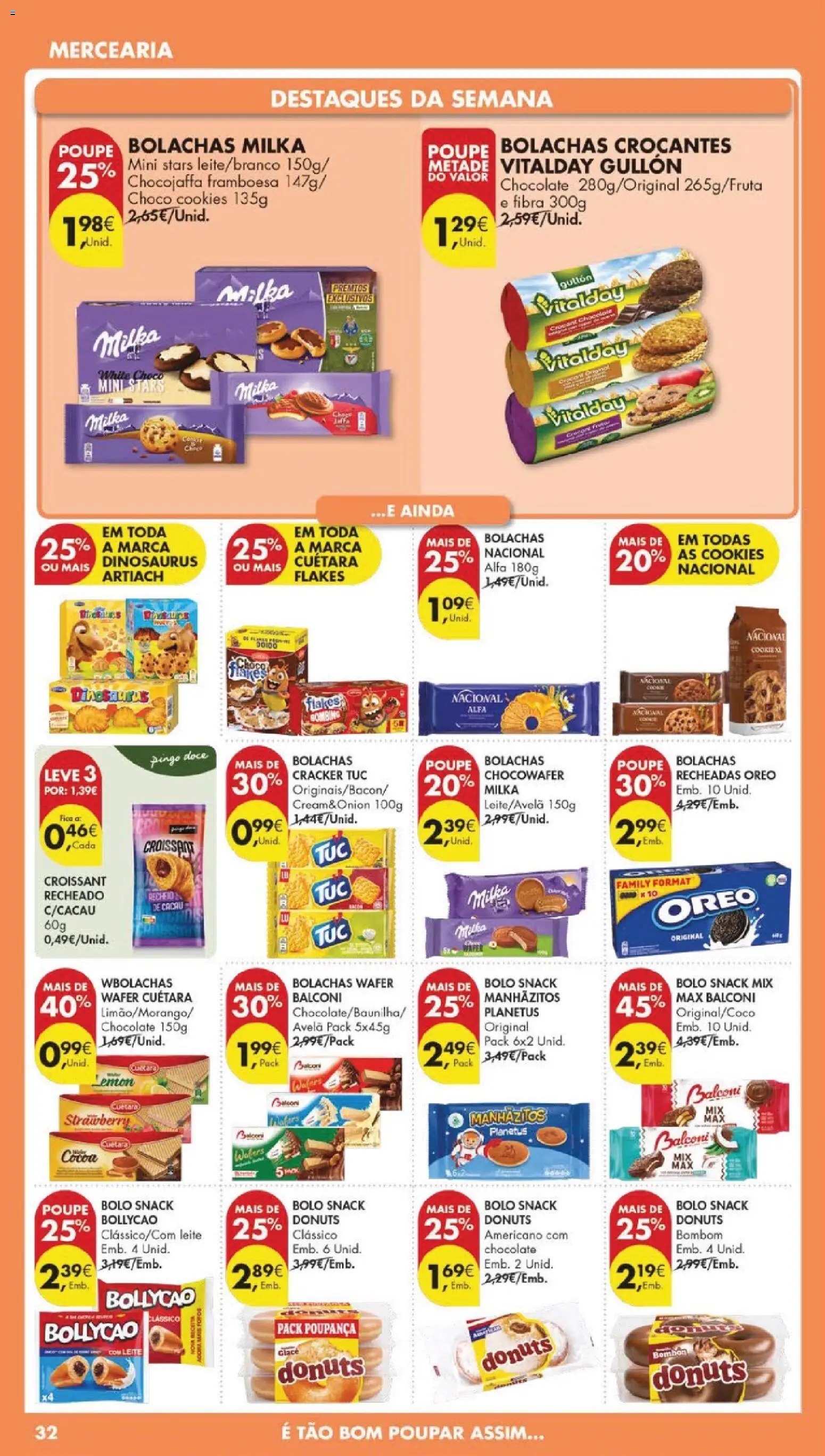 Pingo Doce folheto │ válido de 21.04.2026 | Página: 34 | Produtos: Bacon, Bolachas milka, Bolo, Manhãzitos