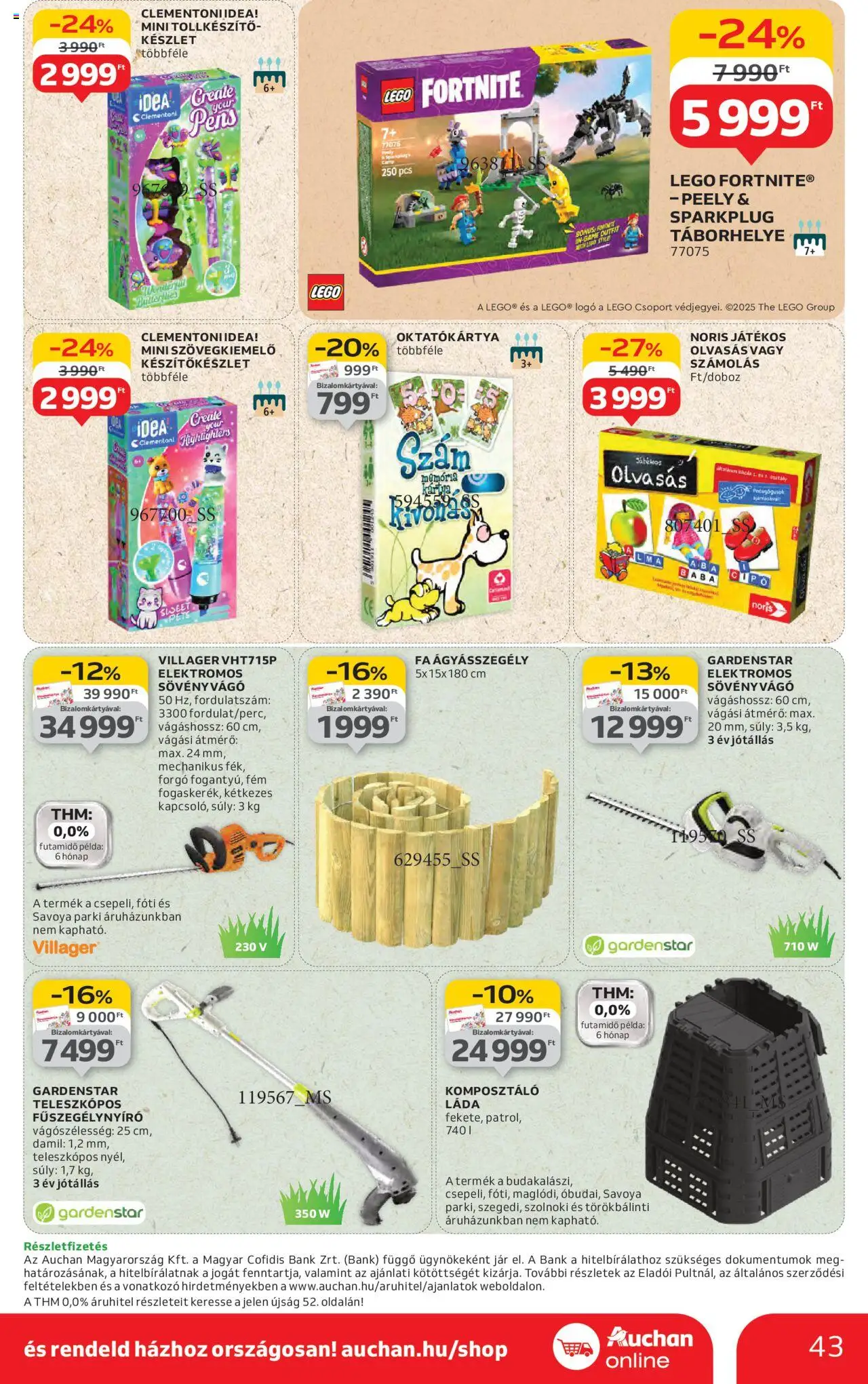 Auchan akciós ujság - amely érvényes a következő dátumtól: 14.08.2025 | Oldal: 43 | Termékek: Ágyásszegély, Komposztáló, Sövényvágó, Fűszegélynyíró