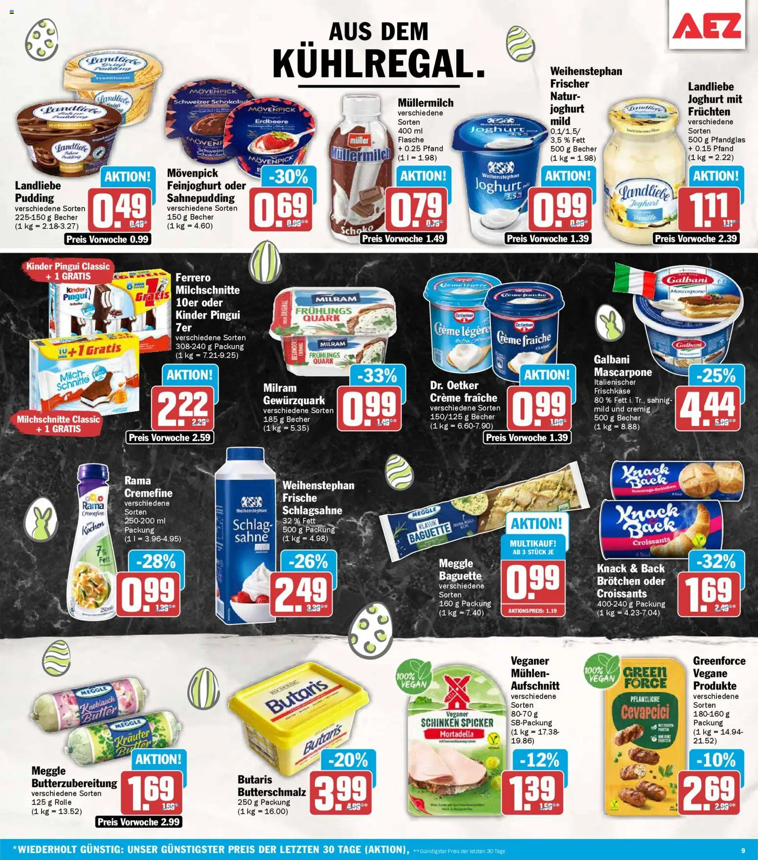 AEZ Prospekt 	 – gültig ab 30.03.2026 | Seite: 9 | Produkte: Milch, Joghurt, Rama cremefine, Frischkase