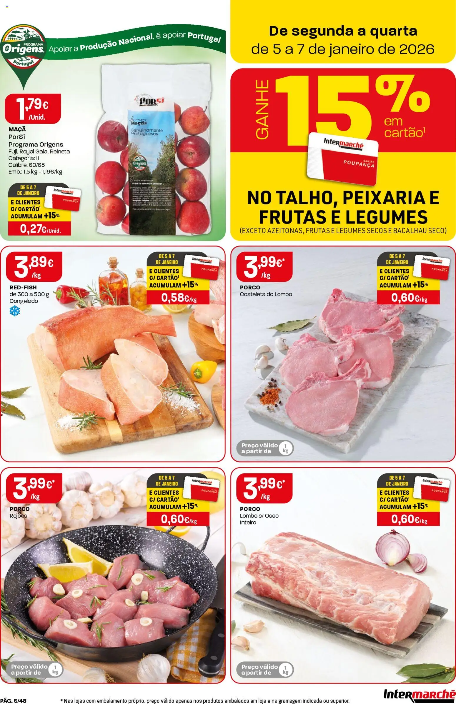 Intermarché folheto │ válido de 02.01.2026 | Página: 5 | Produtos: Bacalhau, Lombo, Maça, Maçãs