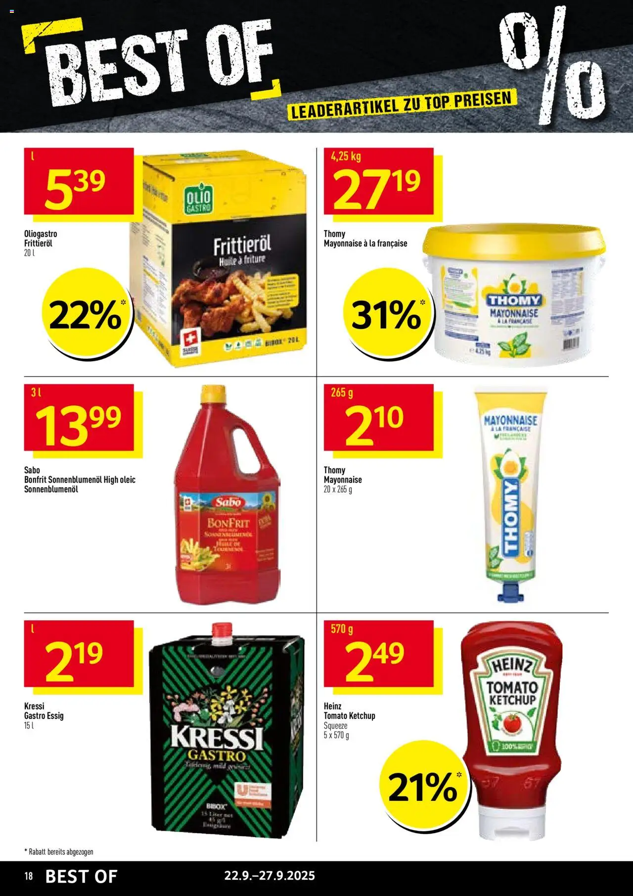 Prodega Aktionen – gültig ab 22.09.2025 | Seite: 18 | Produkte: Essig, Ketchup, Mayonnaise, Top