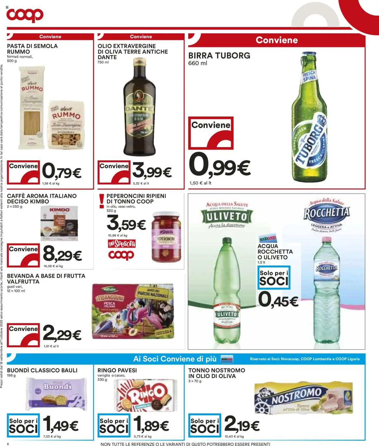 Volantino COOP del 18.09.2025 | Pagina: 6 | Prodotti: Caffè, Acqua, Frutta, Pasta