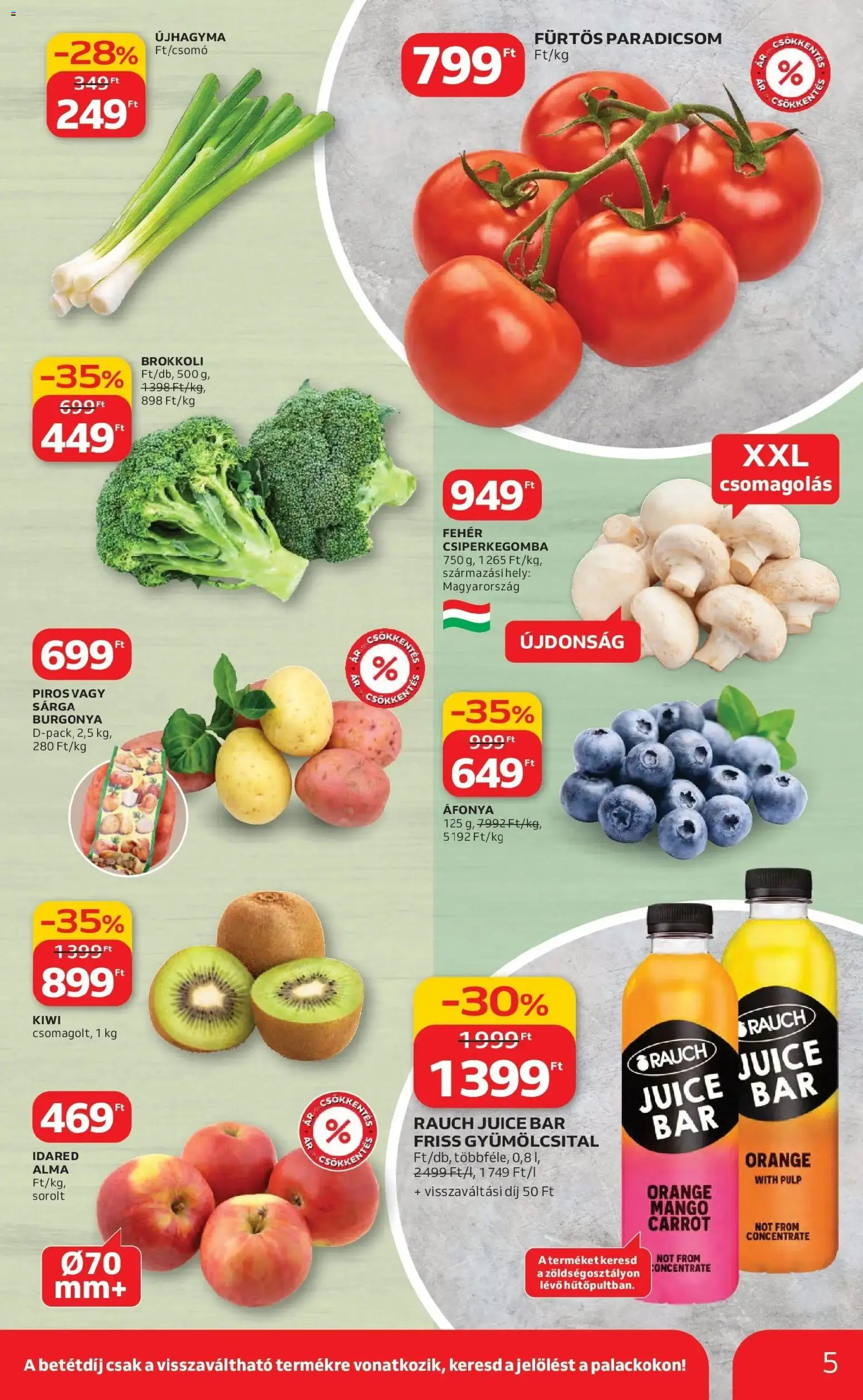 Auchan akciós ujság - amely érvényes a következő dátumtól: 26.02.2026 | Oldal: 5 | Termékek: Burgonya, Gyümölcsital, Alma, Brokkoli