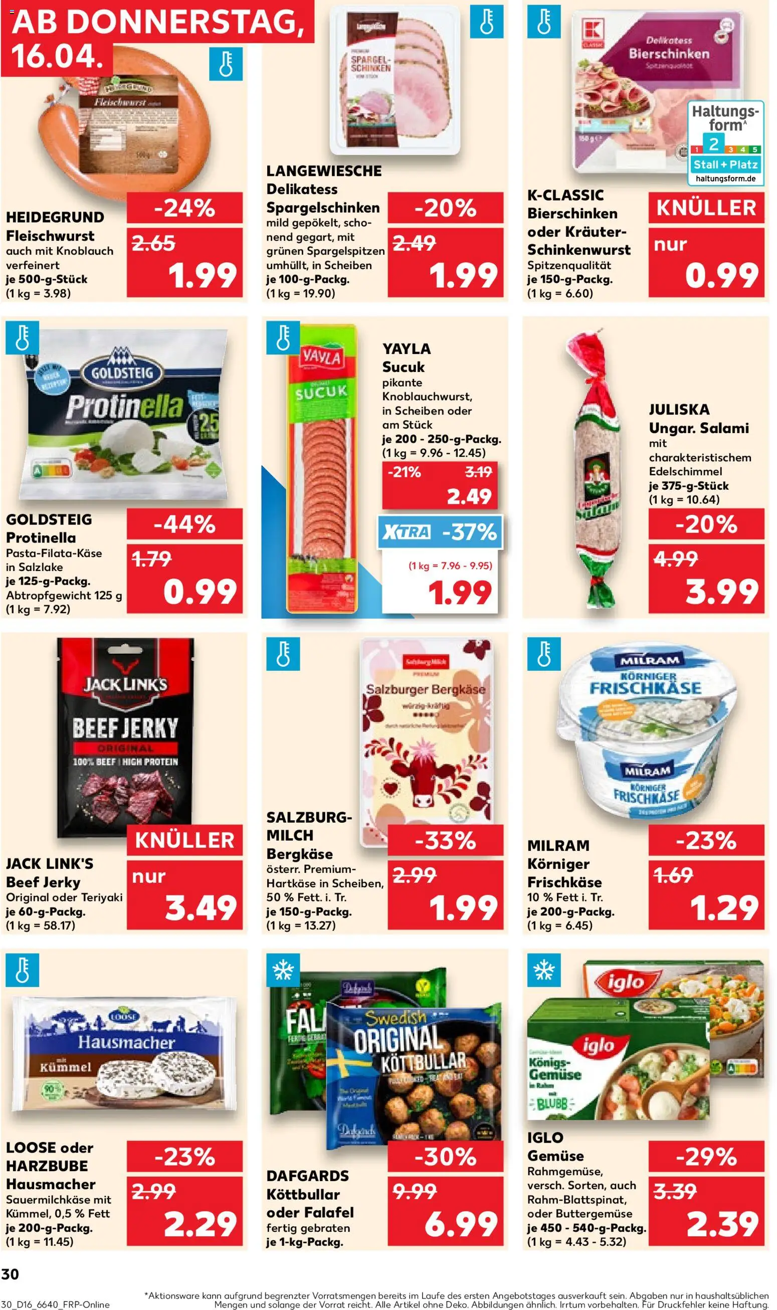 Kaufland Německo leták od 16.04.2026 | Strana: 30 | Produkty: Falafel, Forma, Protein, Jerky