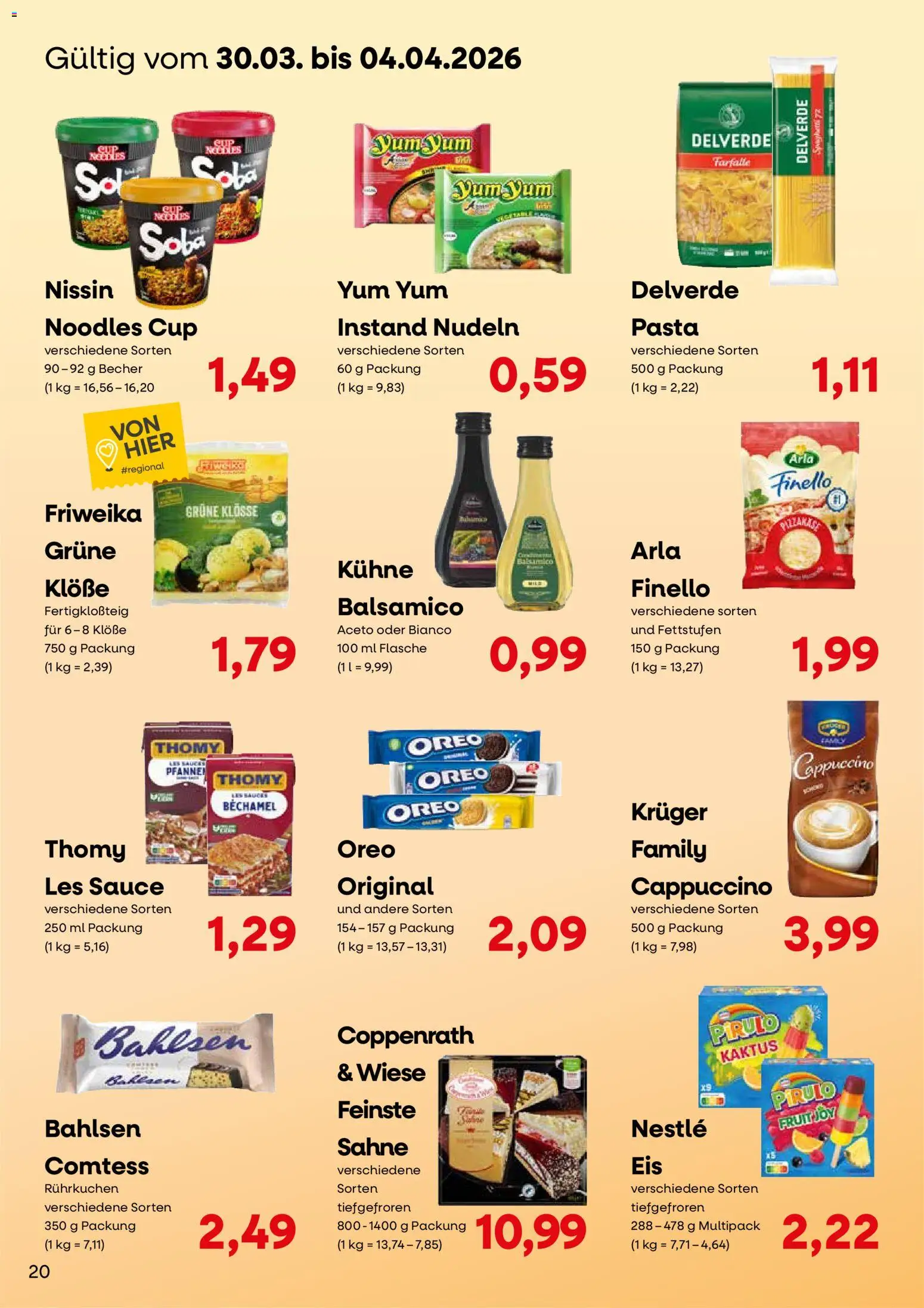 KONSUM Leipzig Kundenjournal – gültig ab 23.03.2026 | Seite: 20 | Produkte: Cola, Pasta, Nudeln, Sahne