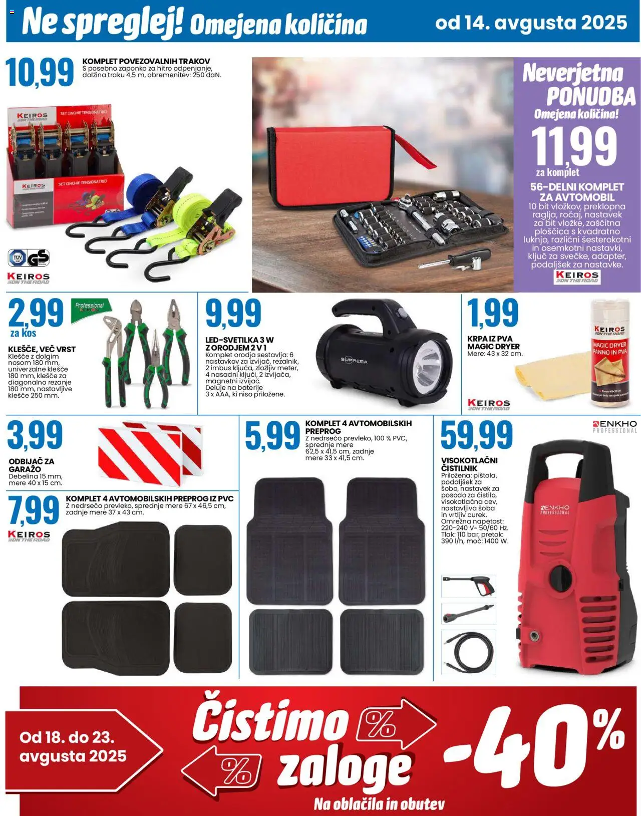 Eurospin katalog │ velja od 14.08.2025 | Stran: 15 | Izdelki: Baterije, Kos, Oblacila, Visokotlačni čistilnik
