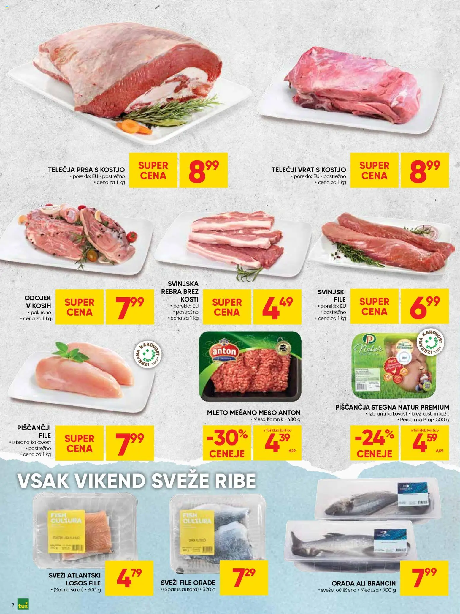 Novi Tuš katalog ponudbe – veljaven od 19.11.2025 | Stran: 2 | Izdelki: Losos, Orada, Ribe