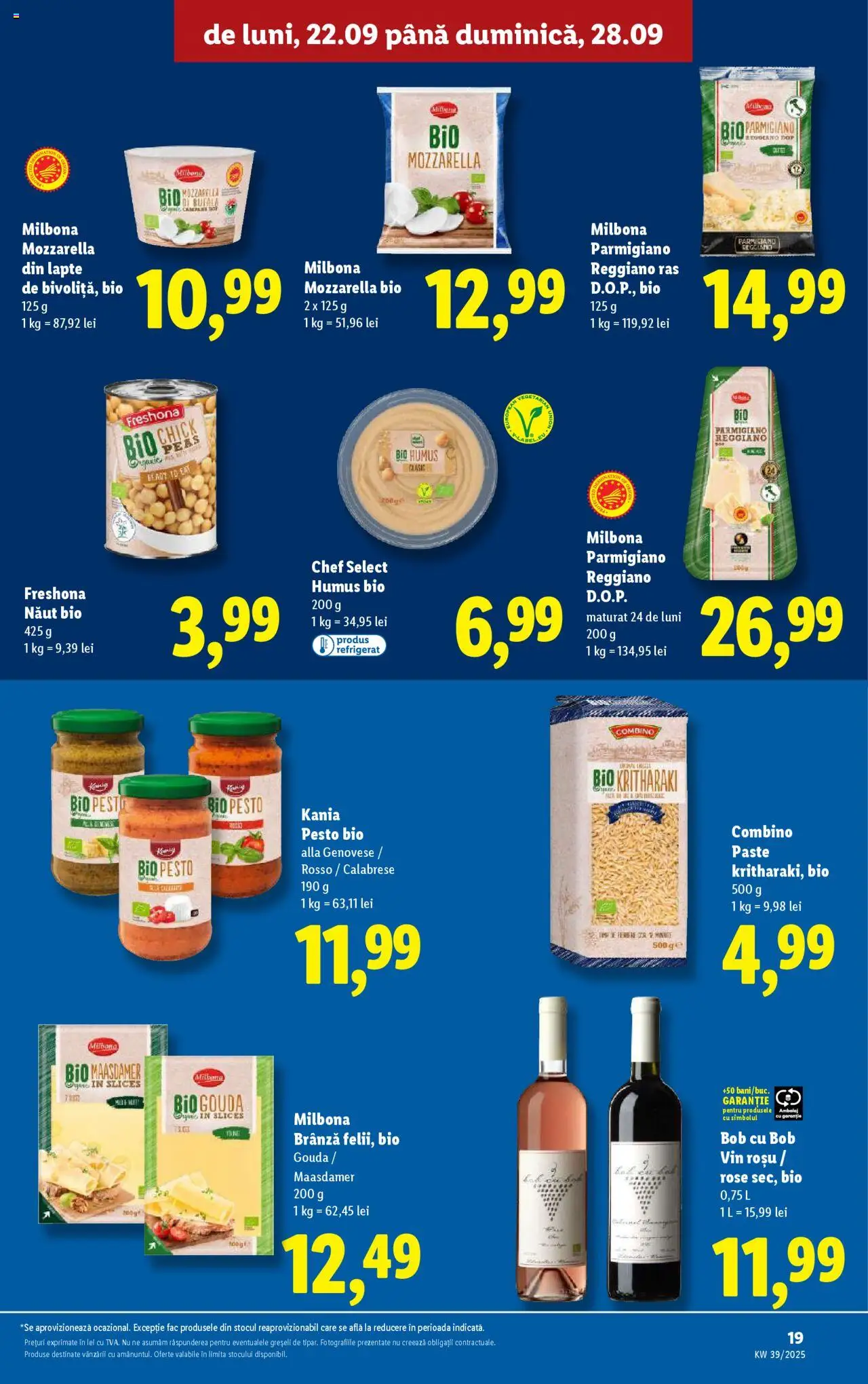 Noul catalog Lidl – valabil de la 22.09.2025 | Pagină: 19 | Produse: Mozzarella, Lapte, Brânză, Paste