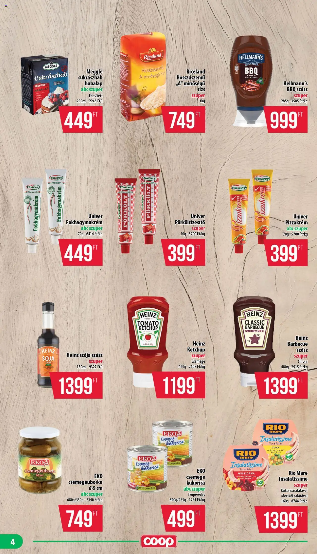 COOP akciós ujság - amely érvényes a következő dátumtól: 21.08.2025 | Oldal: 4 | Termékek: Rizs, Cukrászhab, Ketchup, Szósz