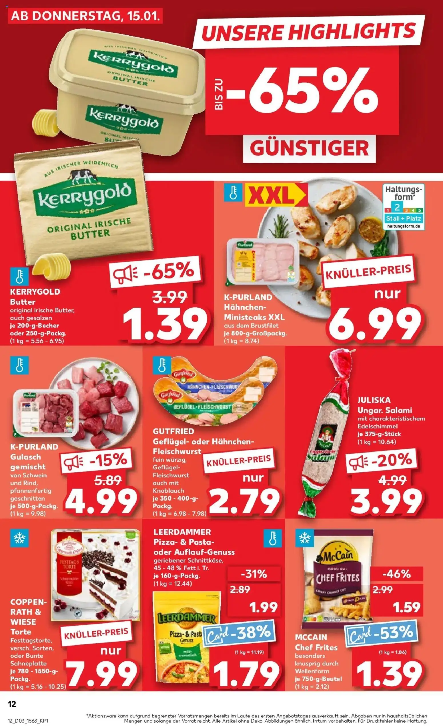 Kaufland prospekt Alfeld (Leine)	 – gültig ab 19.01.2026 | Seite: 12 | Produkte: Butter, McCain, Leerdammer, Gulasch