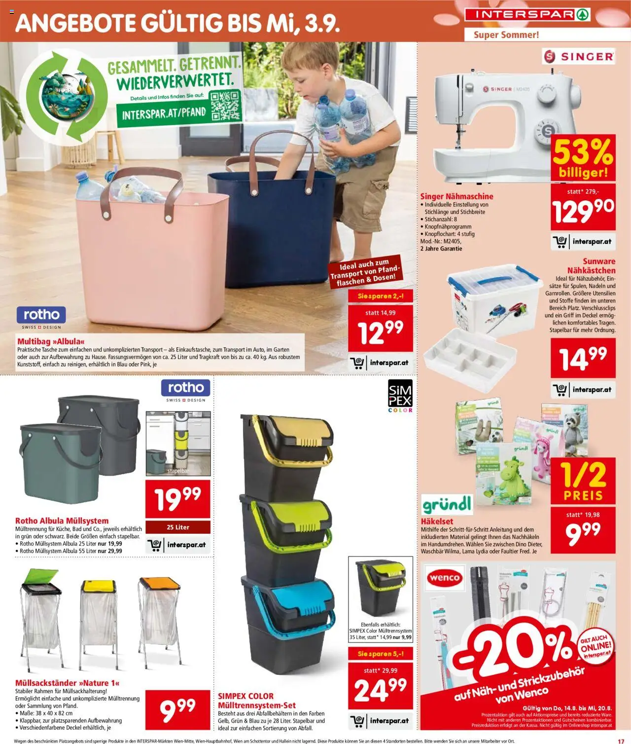 Interspar Flugblatt - Wien gültig ab 14.08.2025 | Seite: 17 | Produkte: Tasche, Nähmaschine, Bad