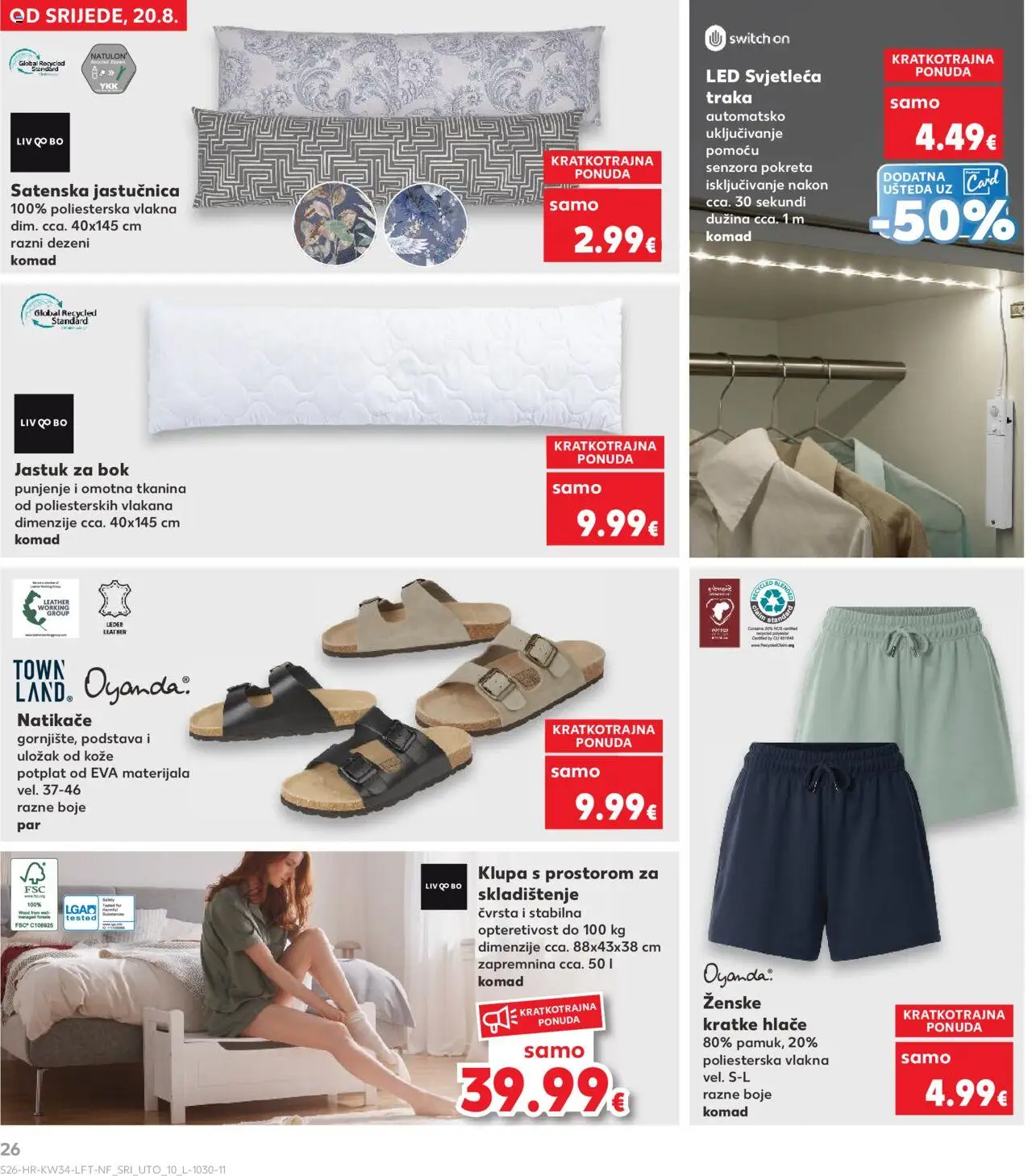 Kaufland katalog | vrijedi od 20.08.2025 | Stranica: 26 | Proizvodi: Jastuk, Natikače, Hlače, Kratke hlače