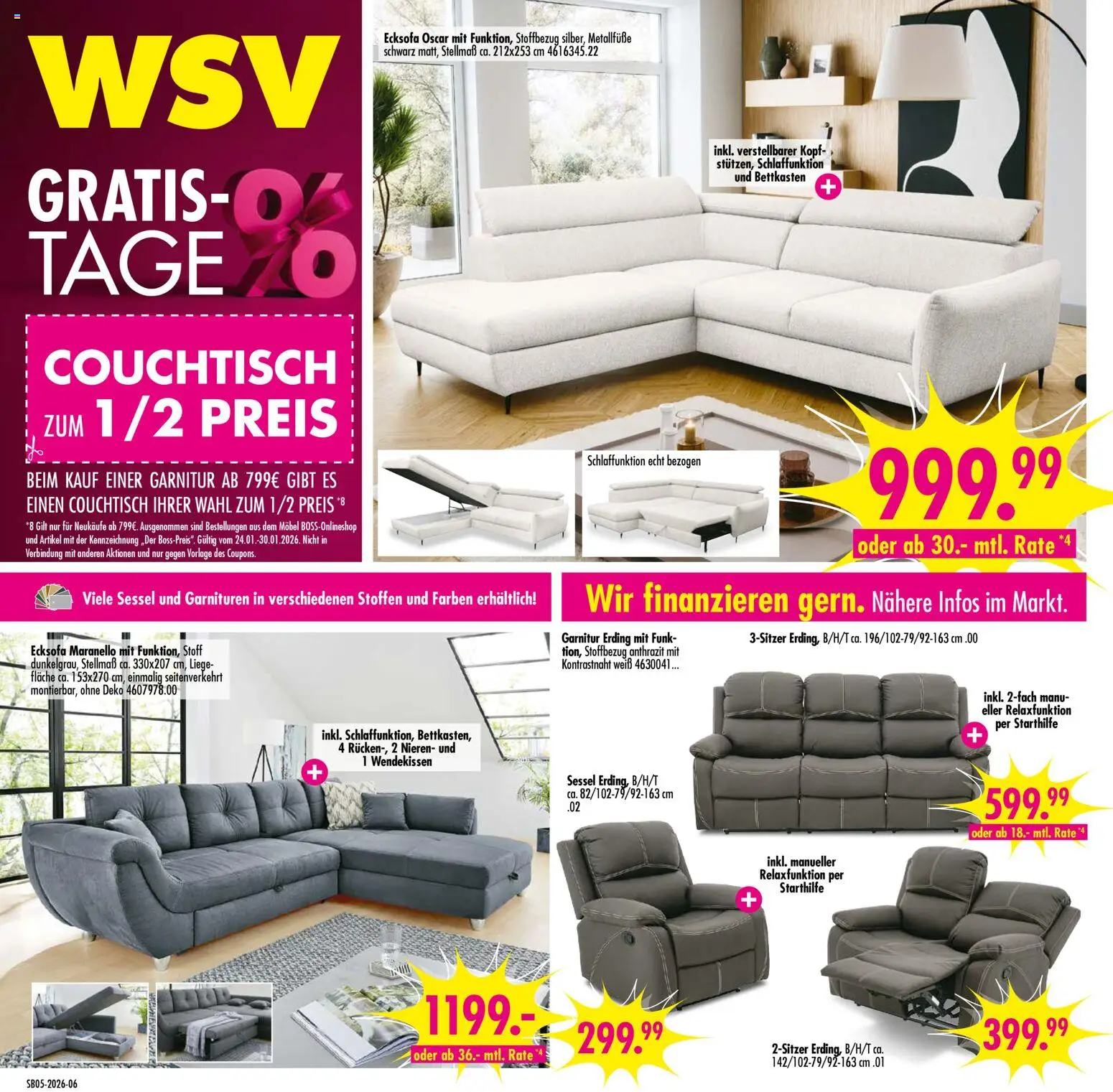 SB Möbel Boss Prospekt 	 – gültig ab 24.01.2026 | Seite: 6 | Produkte: Ecksofa, Sessel, Couchtisch, Liege