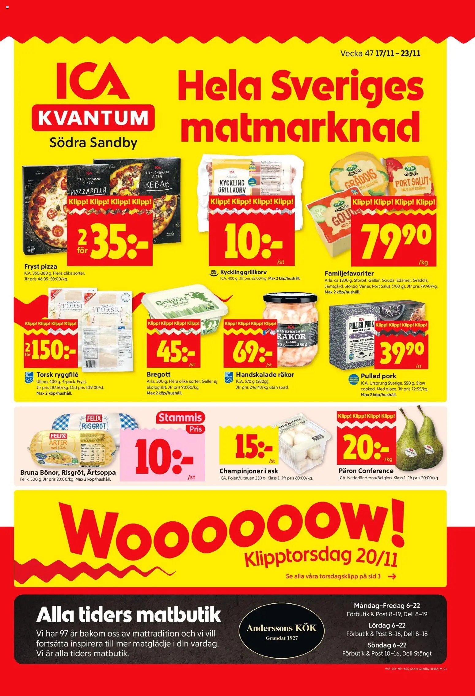 ICA Kvantum reklamblad aktuell från 17.11.2025 | Sida: 1 | Produkter: Galler, Bregott, Räkor, Pizza