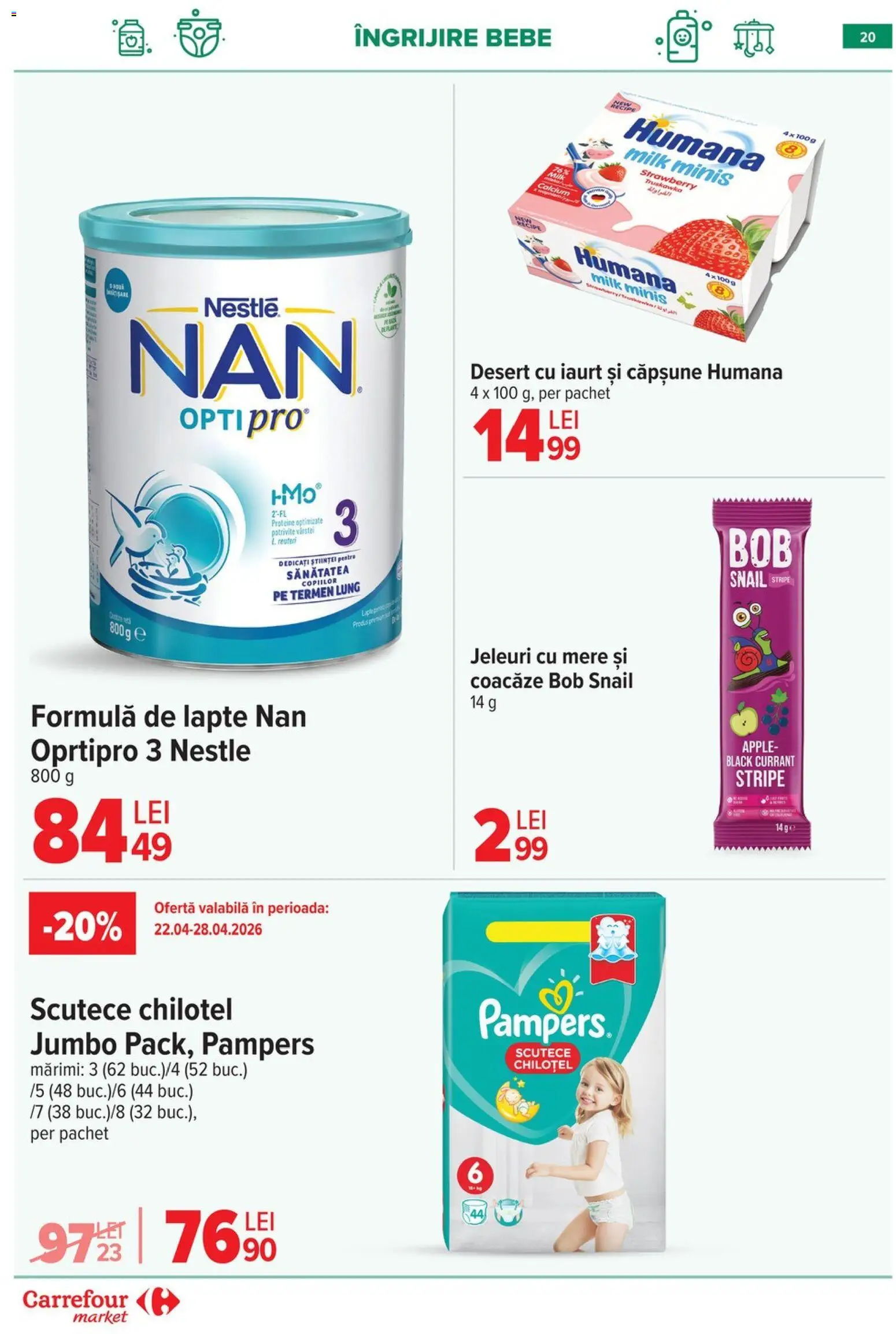 Noul catalog Carrefour – valabil de la 15.04.2026 | Pagină: 22 | Produse: Masaüstü kılıfı, Lapte, Apple, Scutece