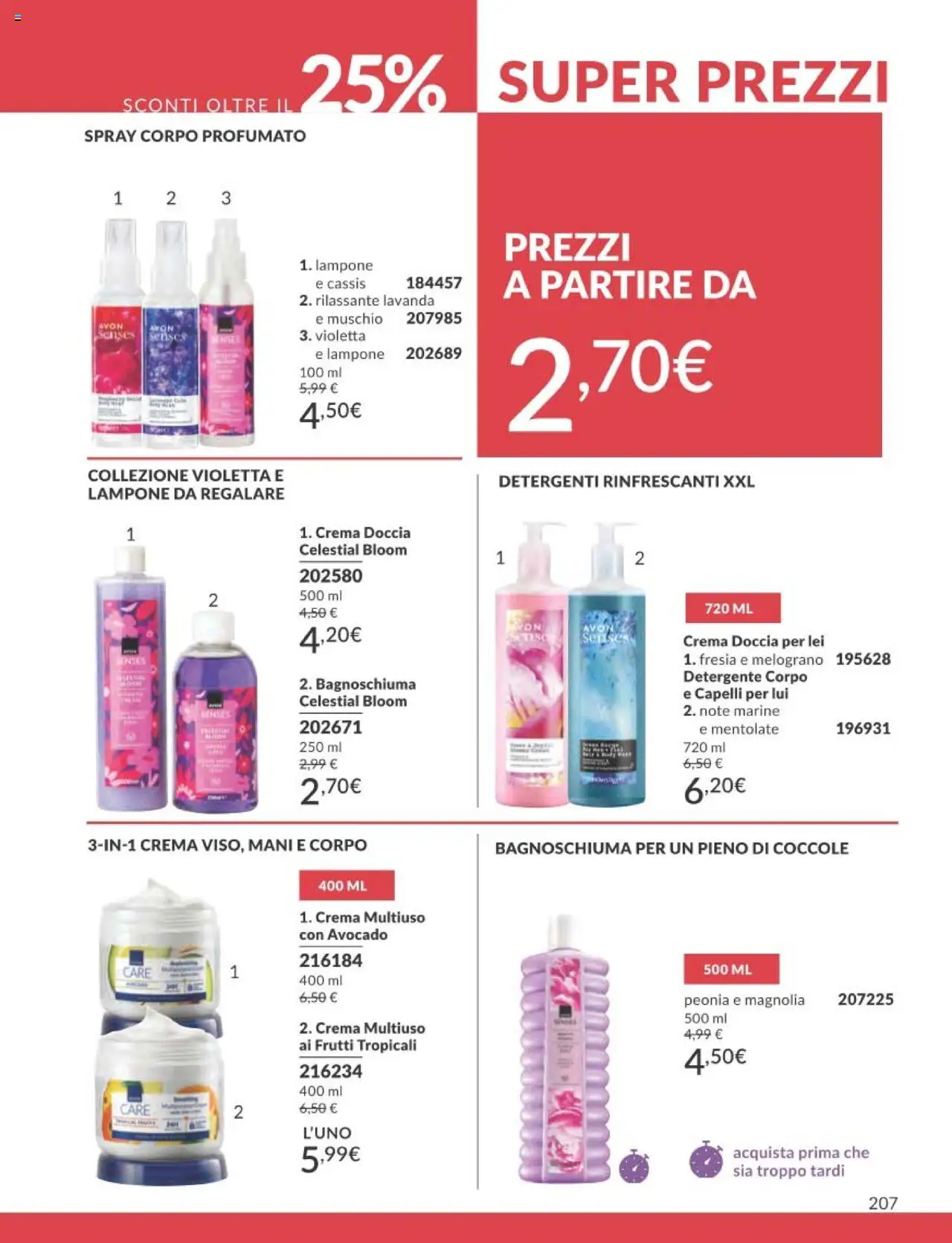Volantino Avon del 01.09.2025 | Pagina: 207 | Prodotti: Bagnoschiuma, Avocado, Lampone, Doccia