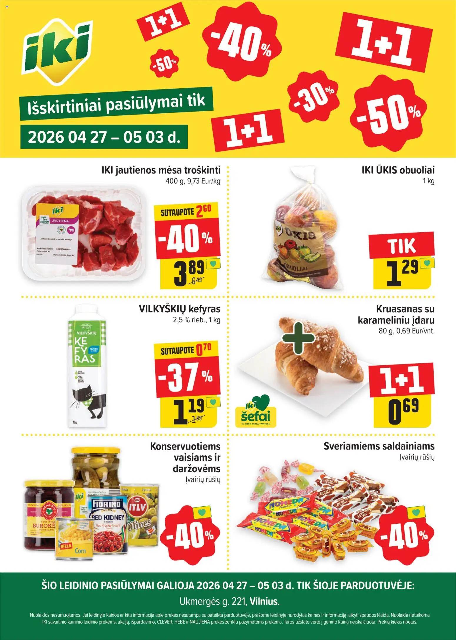 IKI akcijos nuo 27.04.2026 | Puslapis: 1 | Prekių: Jautienos, Obuoliai, Jautiena