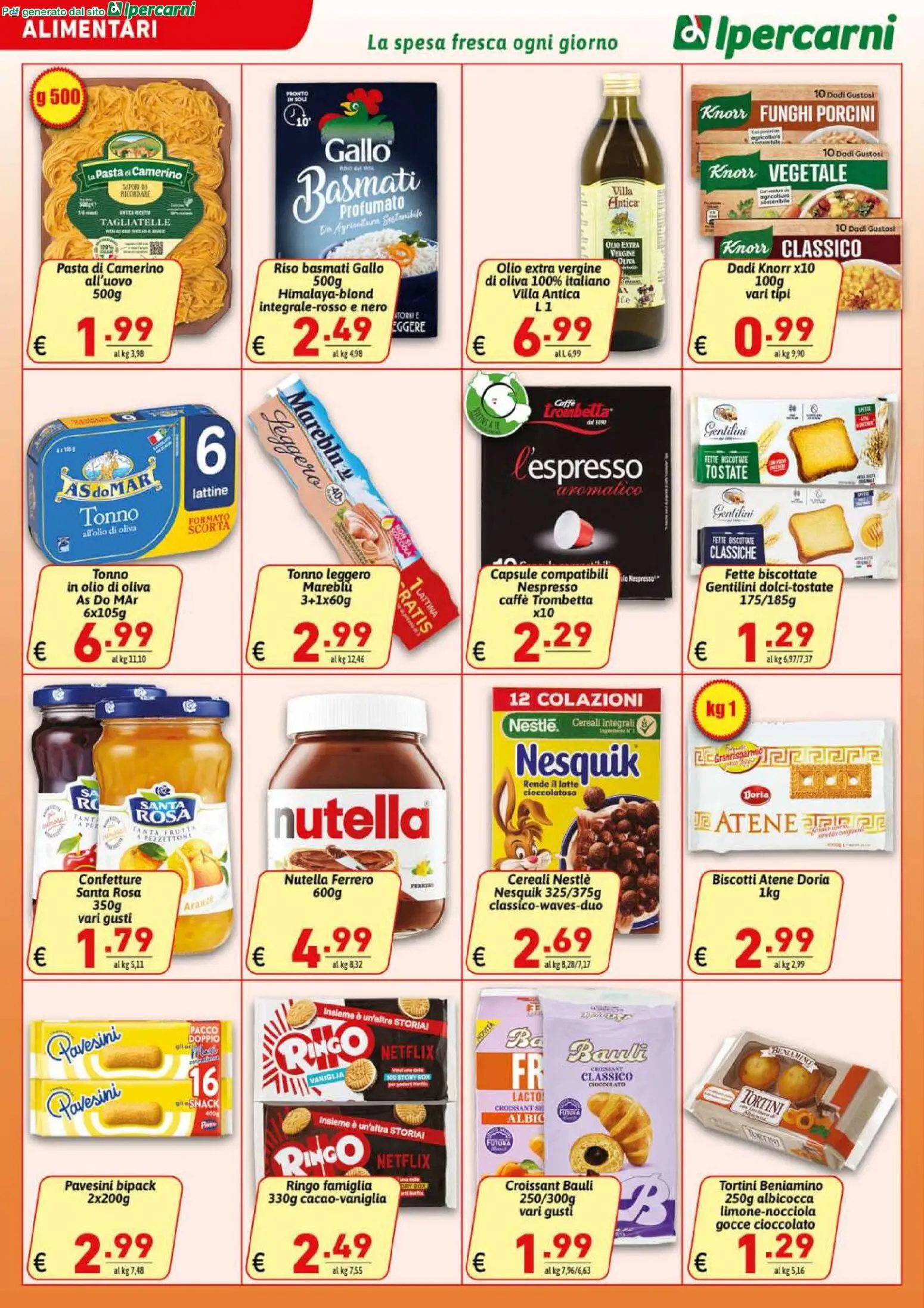 Volantino Ipercarni del 25.02.2026 | Pagina: 12 | Prodotti: Cioccolato, Arance, Tagliatelle, Latte