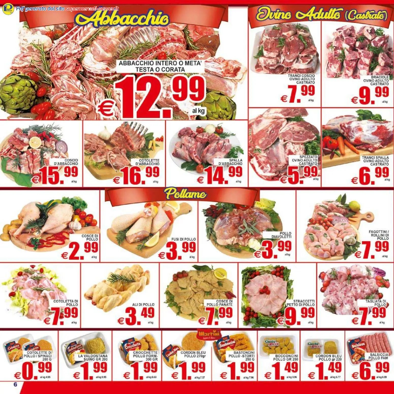 Volantino Pewex del 17.04.2026 | Pagina: 6 | Prodotti: Petto di Pollo, Salsiccia, Crocchette, Ovino