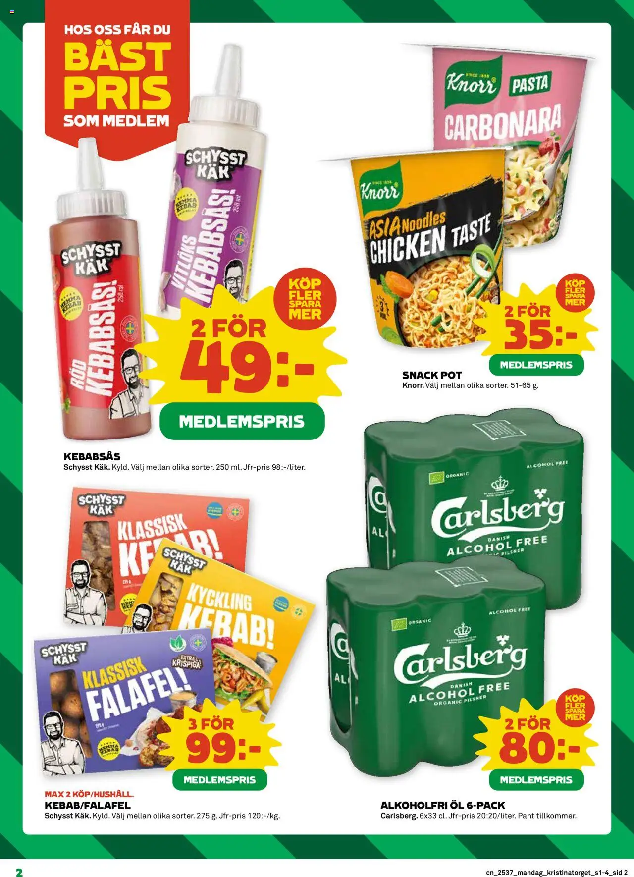 Coop reklamblad aktuell från 08.09.2025 | Sida: 2 | Produkter: Kebabsås, Öl, Falafel, Pasta