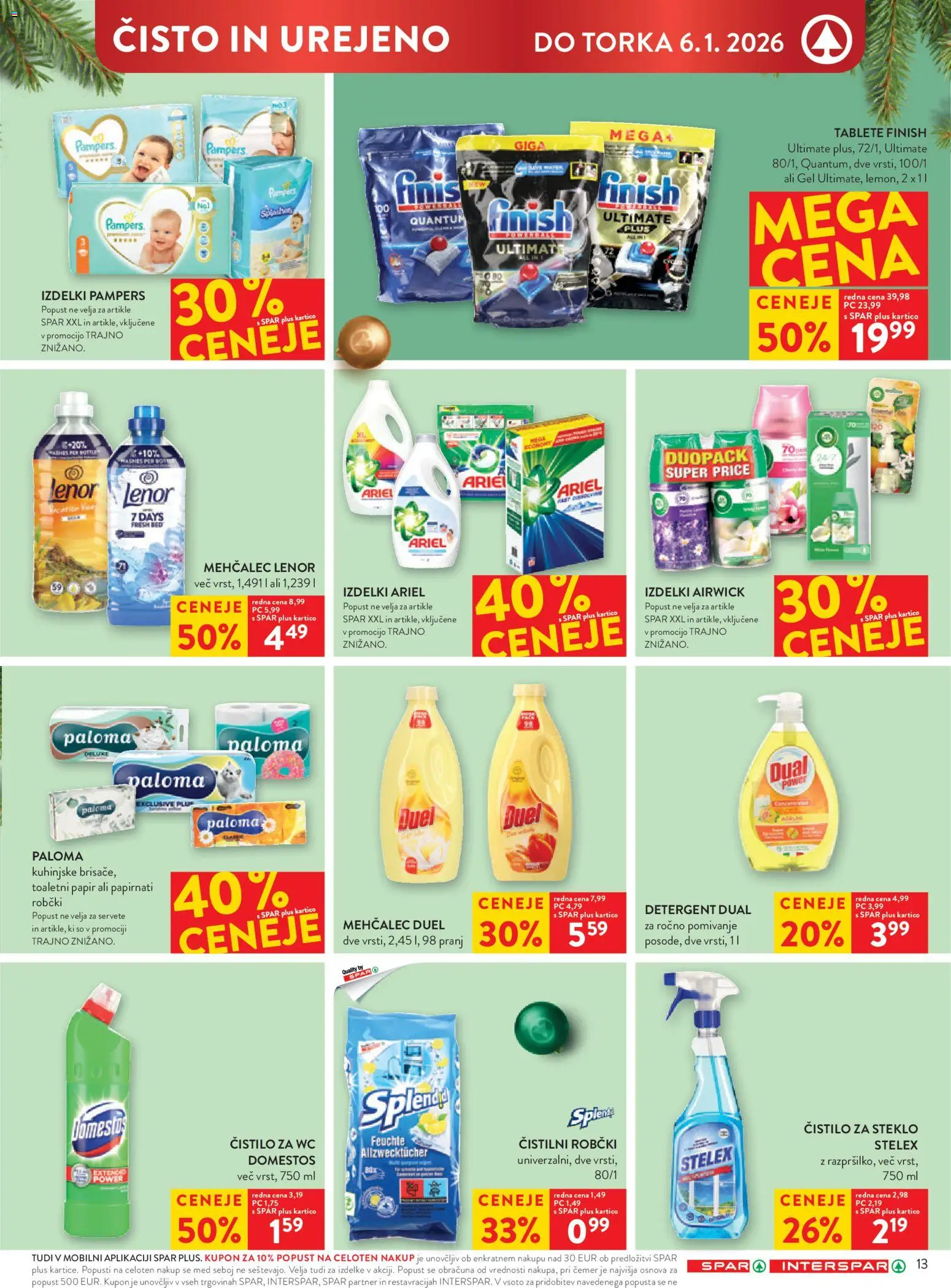 Novi Spar katalog ponudbe – veljaven od 27.12.2025 | Stran: 27 | Izdelki: Mehčalec, Čistilo za steklo, Toaletni papir, Detergent