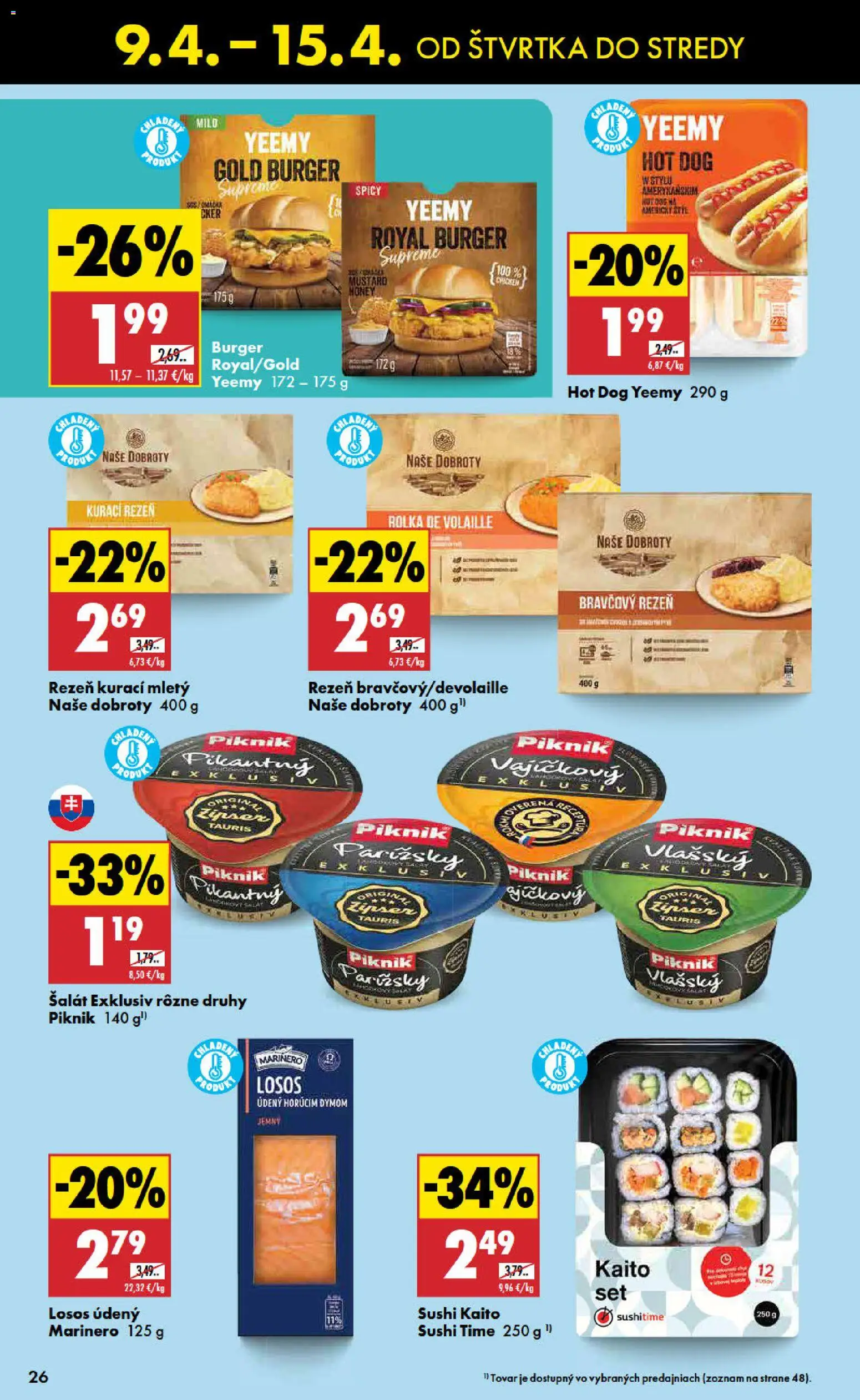 Nové Biedronka akcie – leták je platný od 09.04.2026 | Strana: 26 | Produkty: Losos, Šalát, Sushi