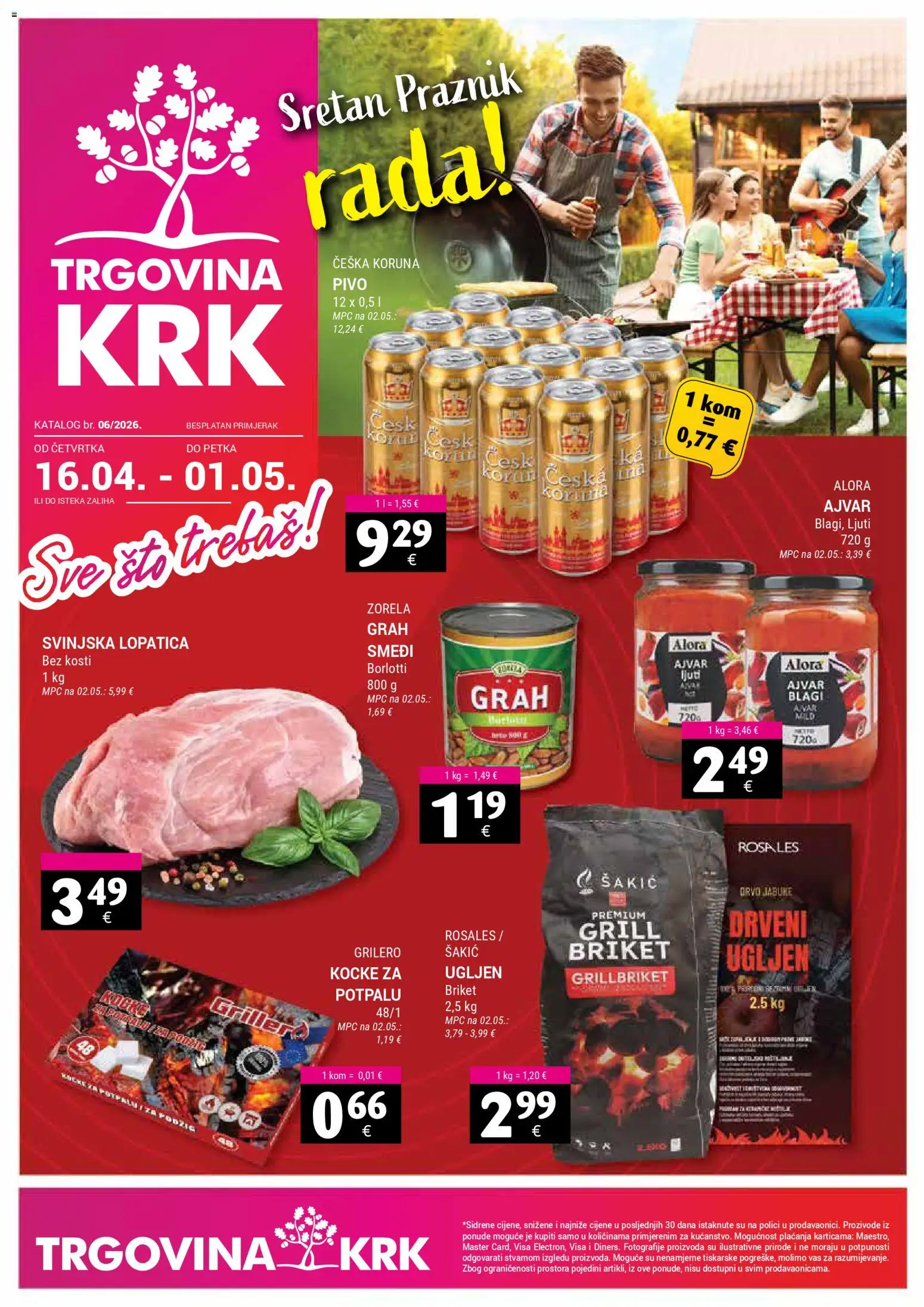 Trgovina Krk katalog | vrijedi od 16.04.2026 | Stranica: 1 | Proizvodi: Svinjska lopatica, Grah, Jabuke, Ajvar