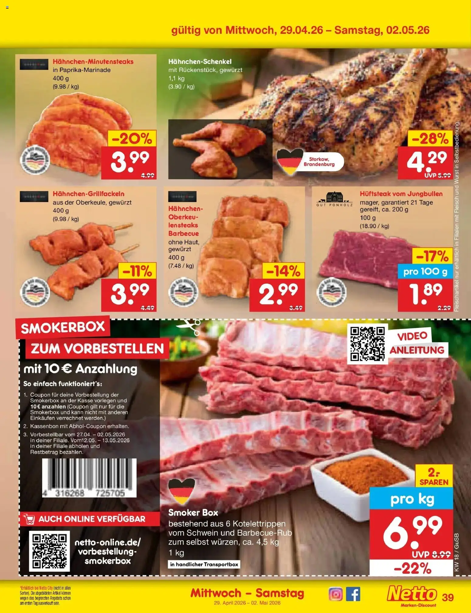 Netto Marken-Discount Prospekt Machern	 – gültig ab 27.04.2026 | Seite: 57 | Produkte: Hahnchen, Hahnchenschenkel, Box, Video