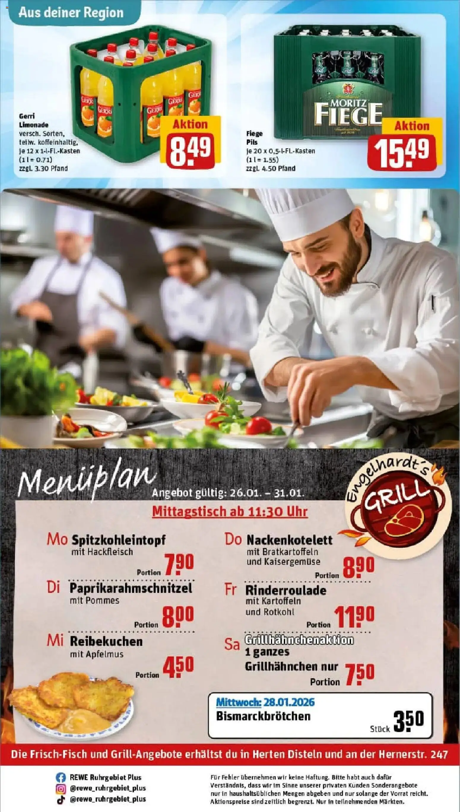 Rewe prospekt Recklinghausen	 – gültig ab 26.01.2026 | Seite: 28 | Produkte: Pommes, Limonade, Uhr, Hackfleisch