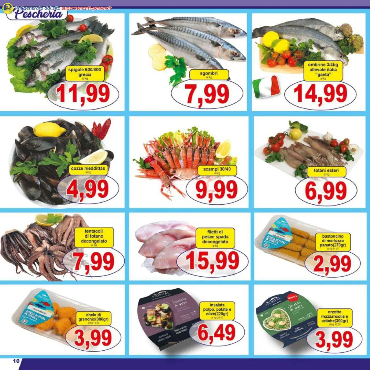 Volantino Pewex del 08.10.2025 | Pagina: 10 | Prodotti: Merluzzo, Patate, Totano, Pesce spada