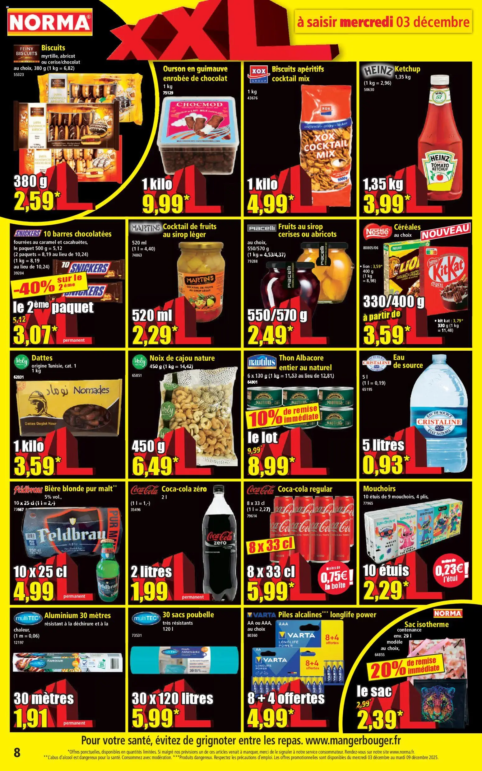 {H1} | Page: 8 | Produits: Sac isotherme, Sandwich, Mouchoirs, Céréales