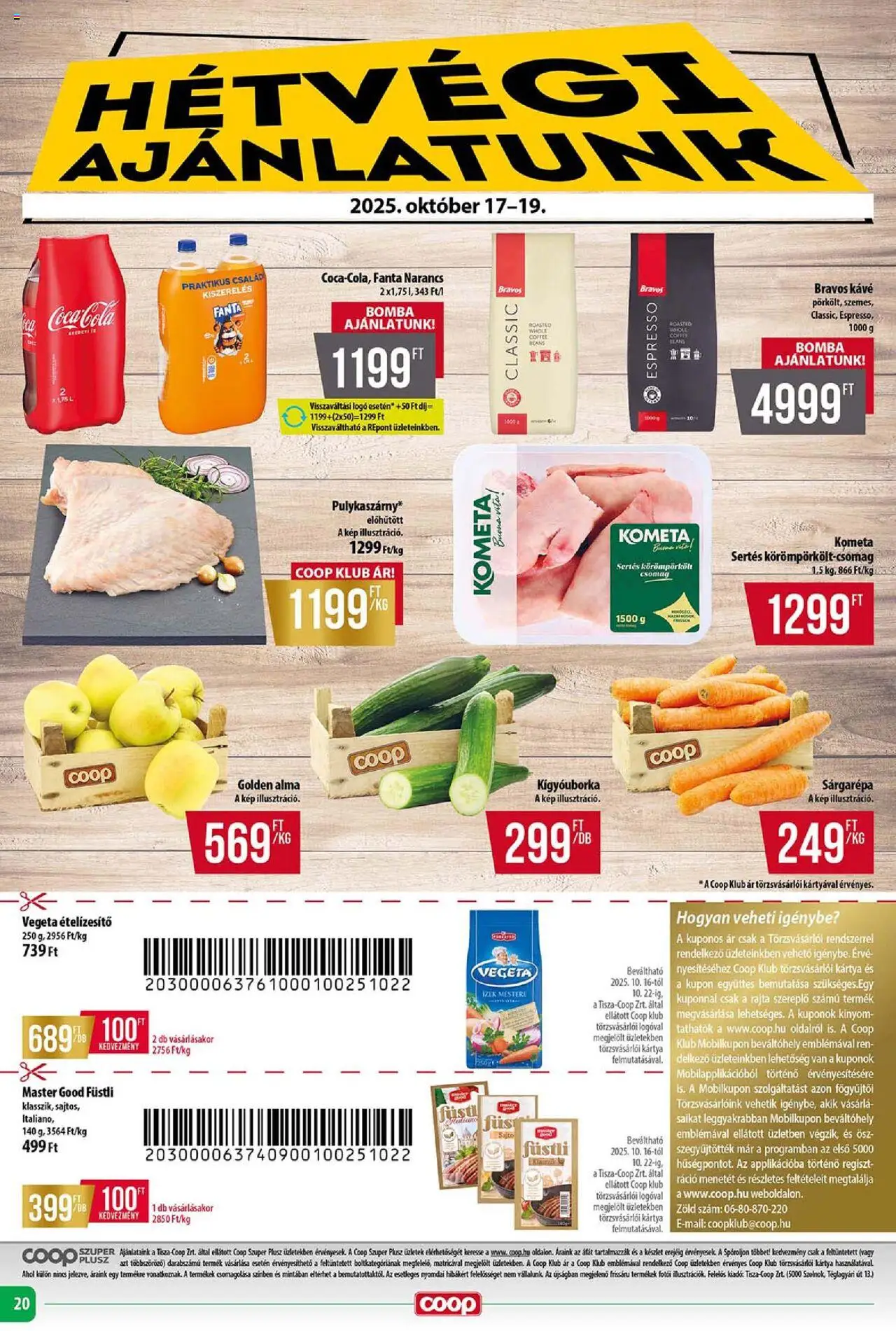 COOP akciós ujság - amely érvényes a következő dátumtól: 16.10.2025 | Oldal: 20 | Termékek: Coca Cola, Cola, Kávé, Alma