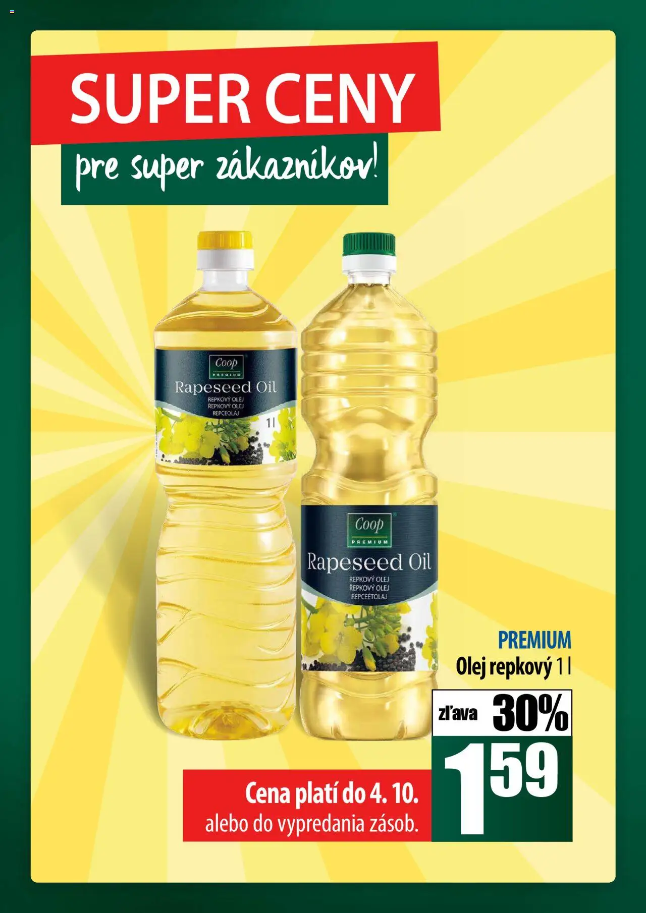 Nové COOP Jednota akcie – leták je platný od 02.10.2025 | Strana: 30 | Produkty: Olej, Repkový olej
