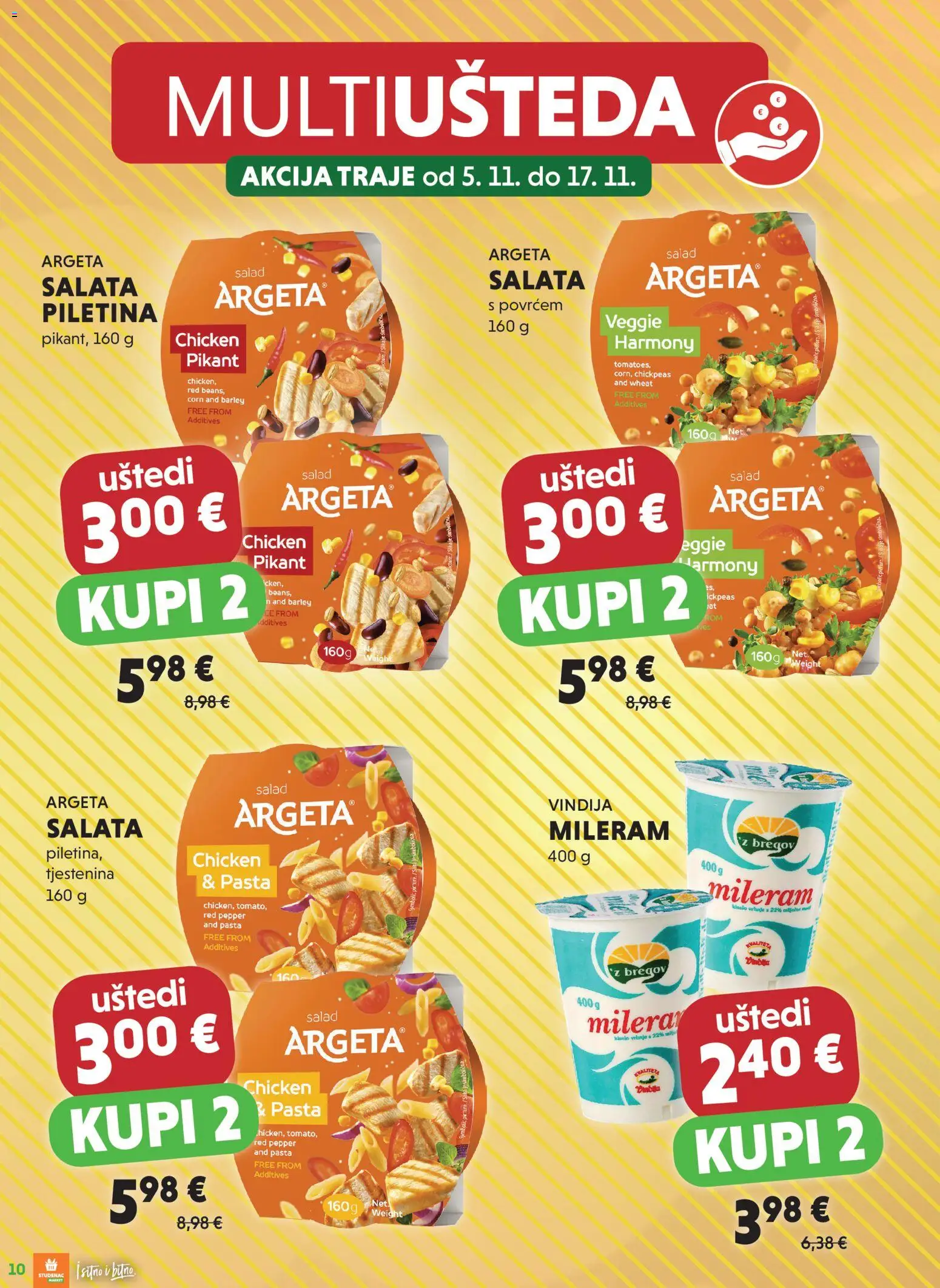 Studenac katalog | vrijedi od 05.11.2025 | Stranica: 10 | Proizvodi: Vindija, Piletina, Salata, Mileram