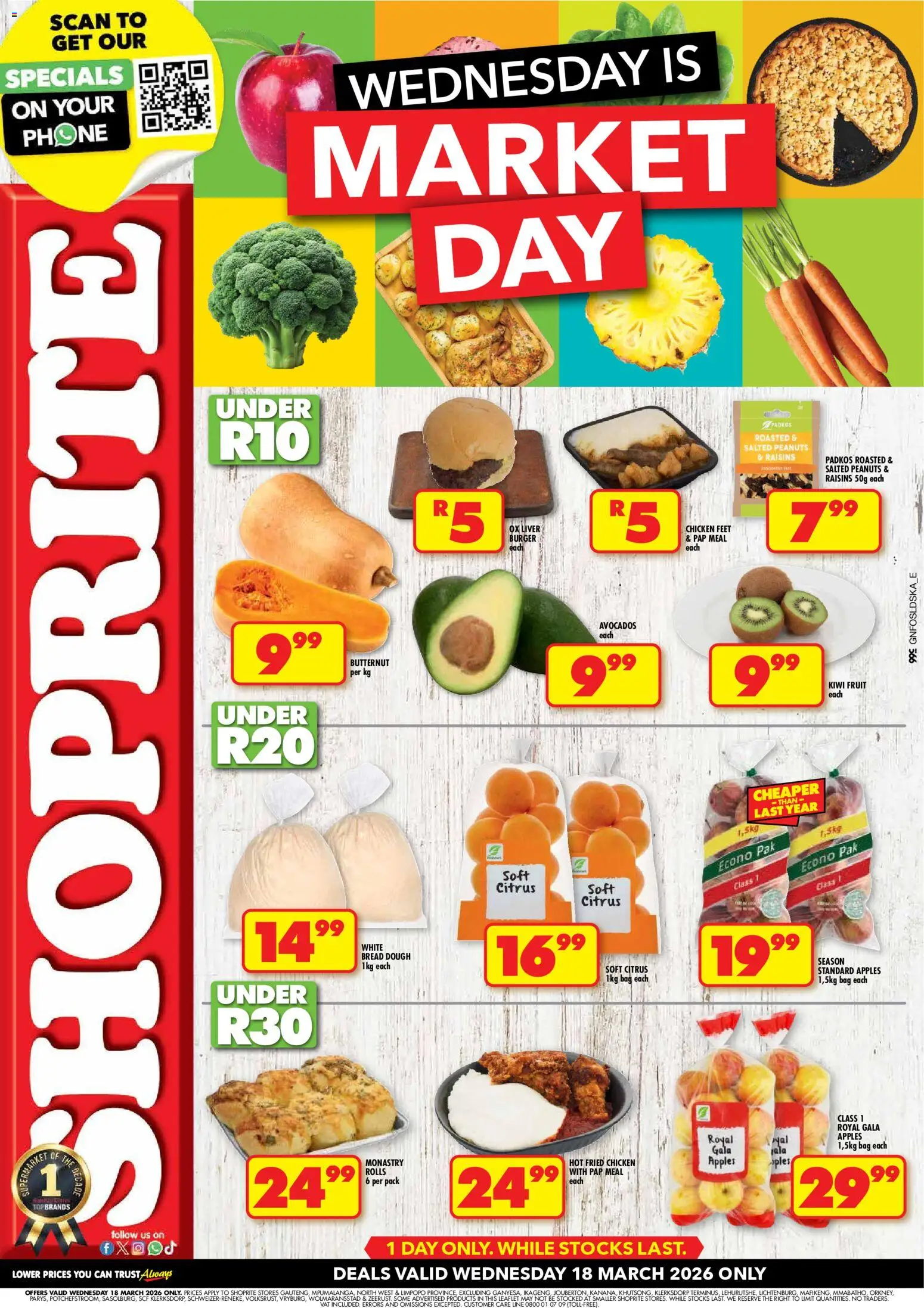 New Shoprite catalogue – valid from 18.03.2026 | Page: 1 | Products: Phone, Bag, Kiwi, Raisins