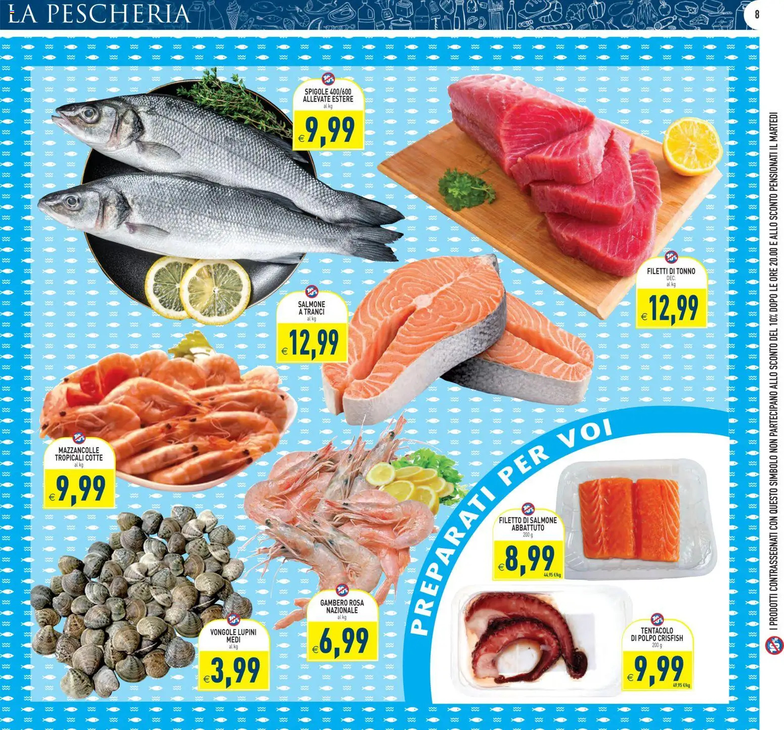 Volantino PIM Supermercati del 29.04.2026 | Pagina: 8 | Prodotti: Salmone, Vongole, Polpo, Mazzancolle