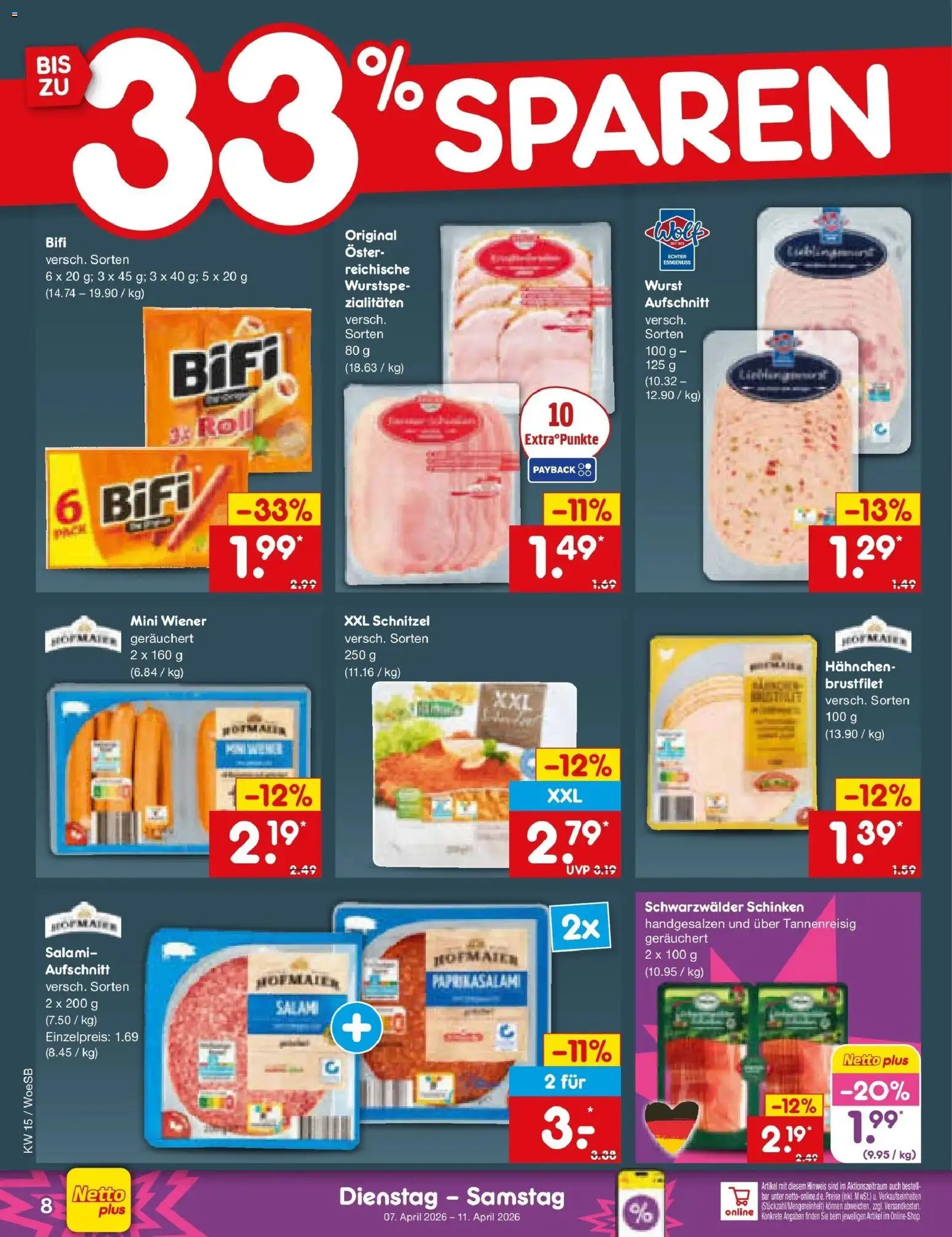 Netto Marken-Discount Prospekt Gemmingen	 – gültig ab 05.04.2026 | Seite: 10 | Produkte: Hahnchen, Bifi, Wurst, Schinken